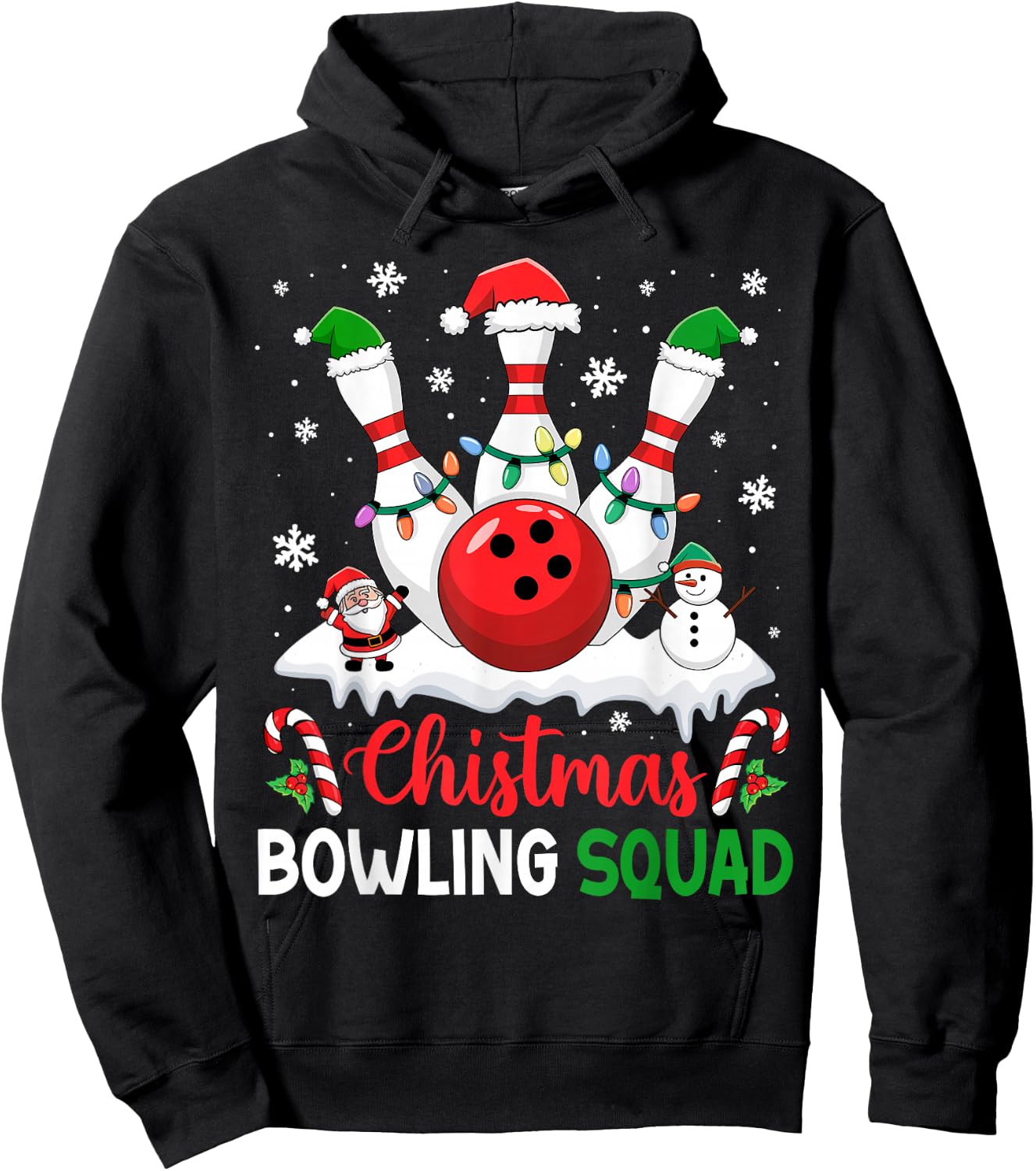 Christmas Bowling Squad Xmas Lights Santa Bowling Player Hoodie - Hoodie | Black