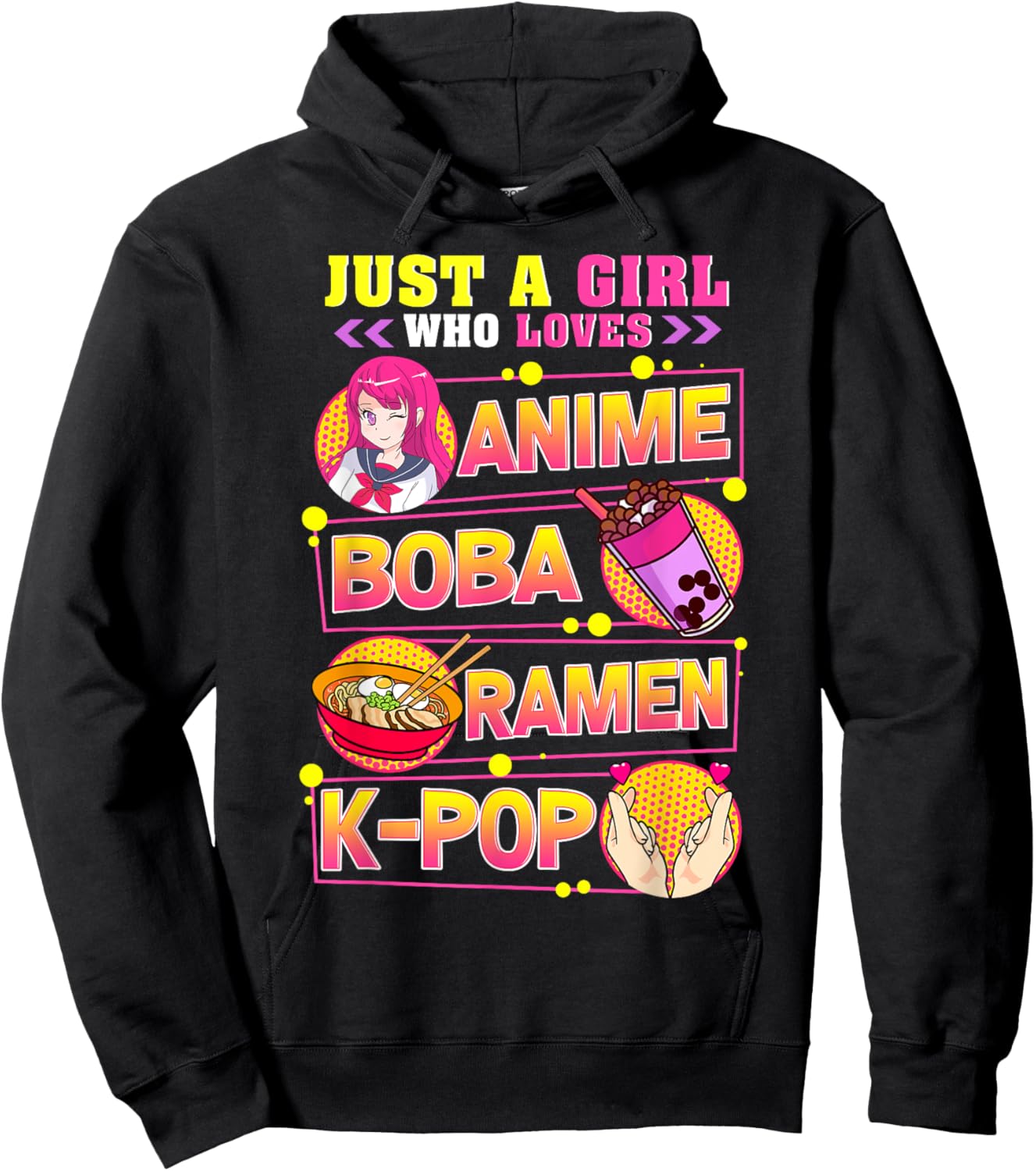 Just A Girl Who Loves Anime Boba Ramen K-Pop Hoodie - Hoodie | Black