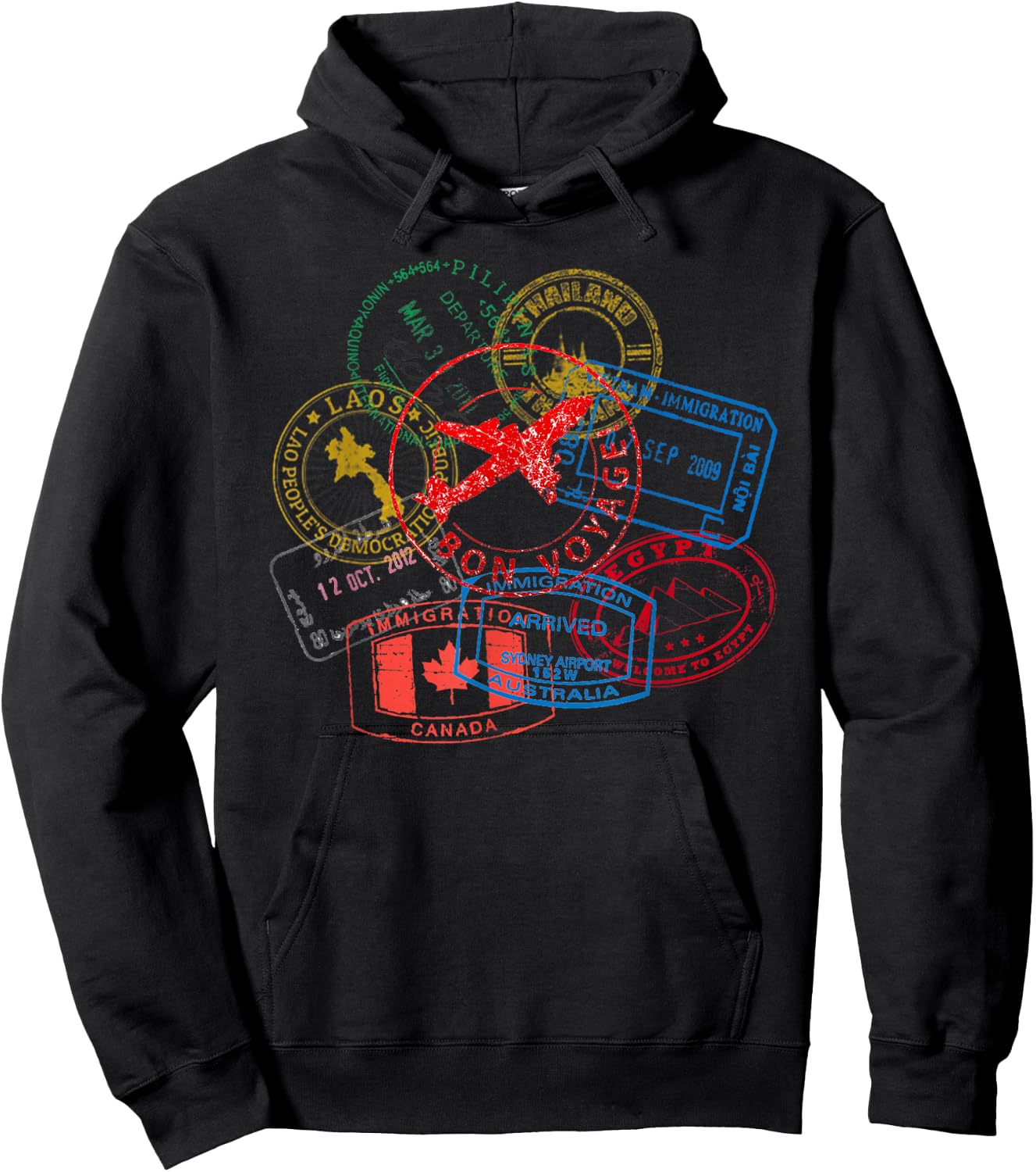 Bon Voyage Travel Stamp Hoodie - Hoodie | Black