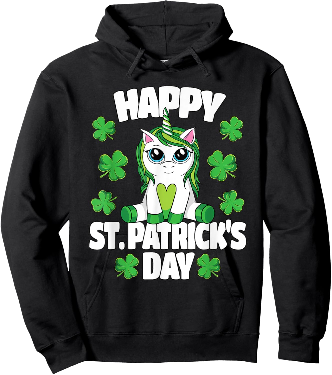Happy St. Patrick's Day Lepricorn Irish Unicorn Girls Hoodie - Hoodie | Black