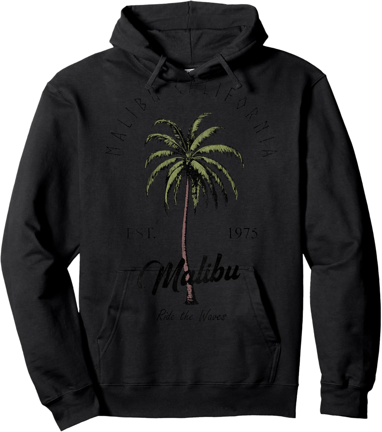 Malibu California Tropical Palm Tree Casual (Artistic Back) Hoodie - Hoodie | Black