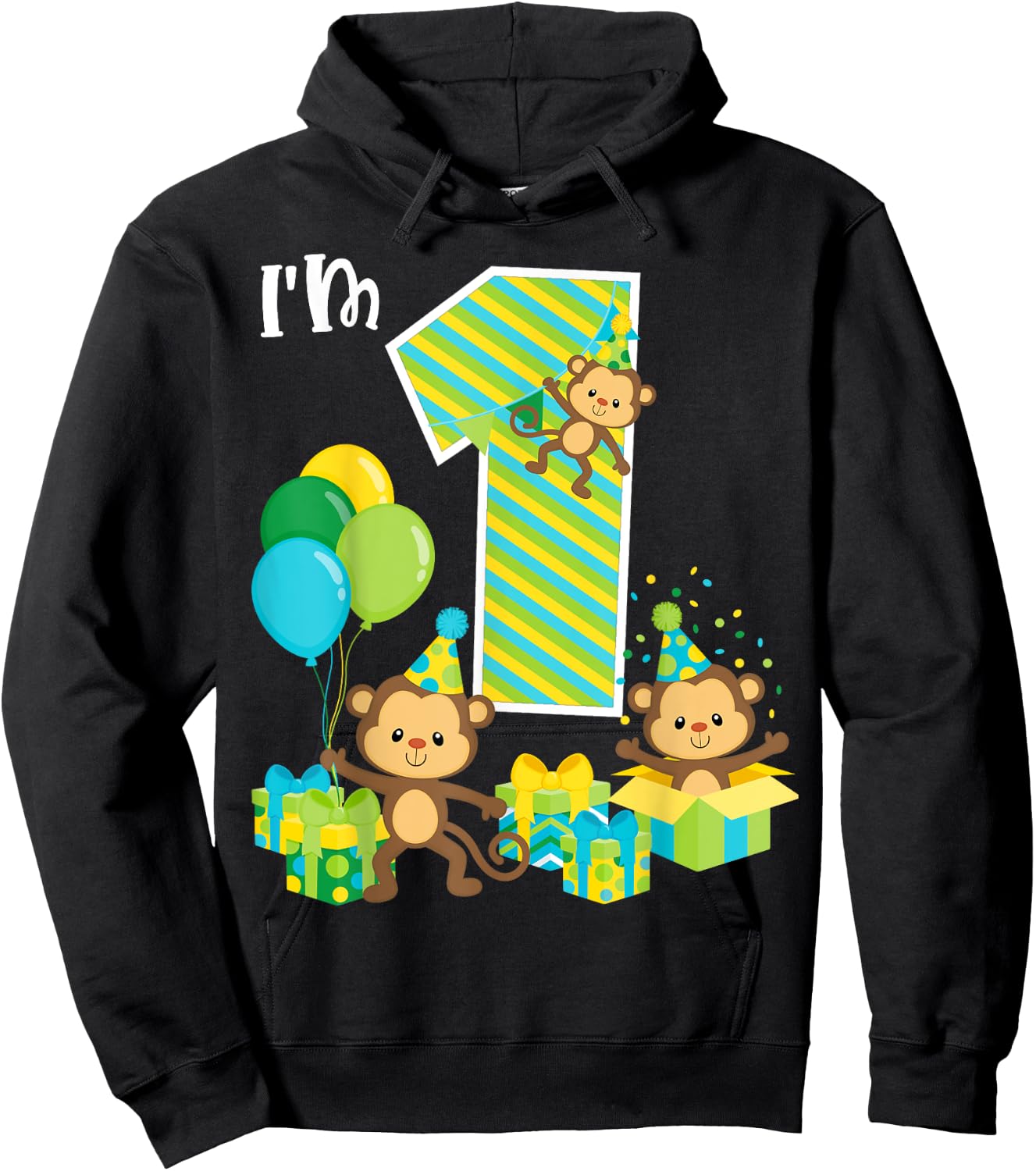 Birthday Monkey 1st Birthday Party One Year Old Kid Toddler Hoodie - Hoodie | Black