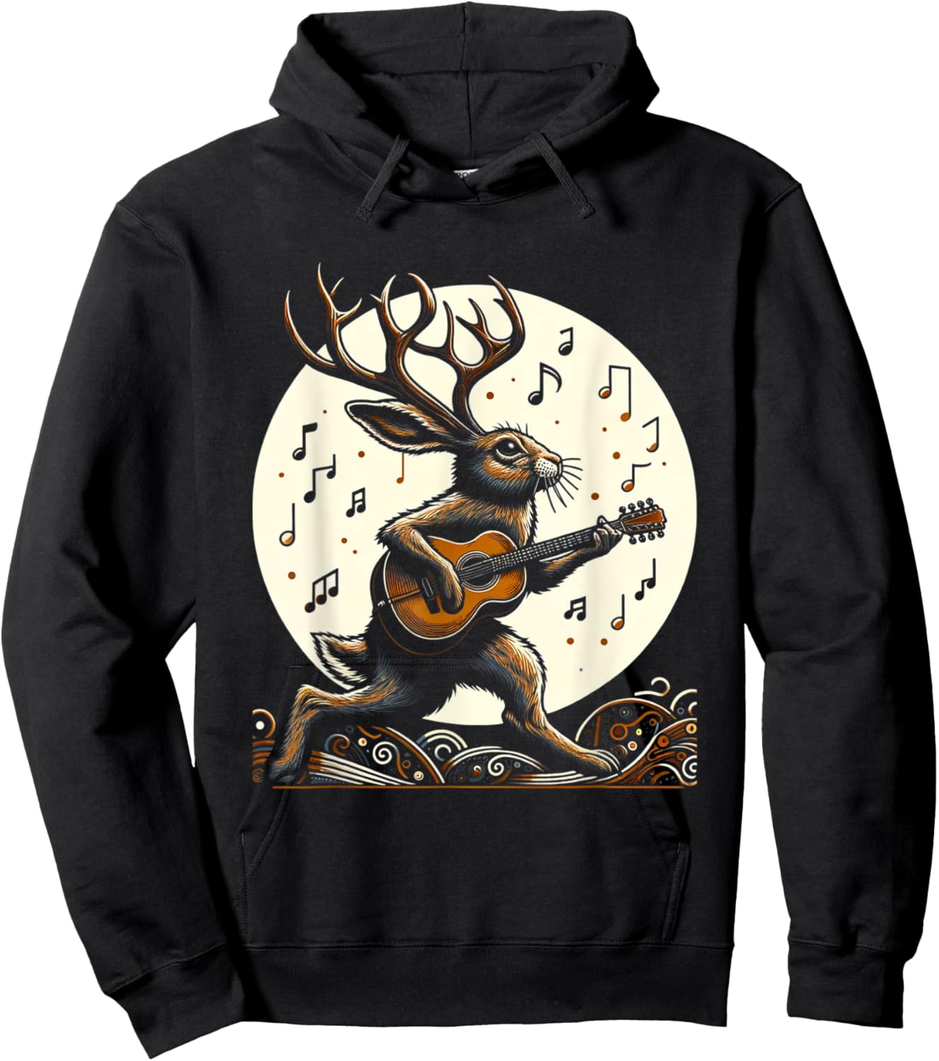 Graphic Art Funny Jackalope Playing Guitar Lovers Animals Hoodie - Hoodie | Black