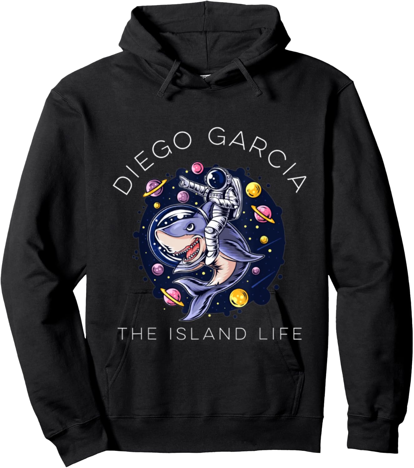 Diego Garcia Island Shark Space Astronaut Hoodie - Hoodie | Black