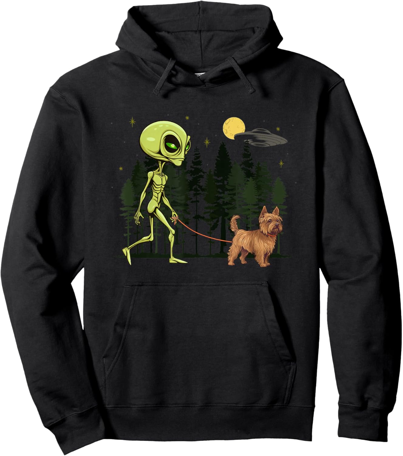 Funny Silky Terrier Alien Walking UFO Pet Dog Mom Dad Women Kids Hoodie - Hoodie | Black