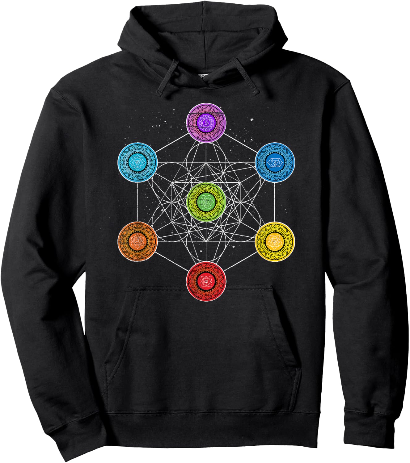Sacred Geometry Metatrons Cube 7 Chakras - Psychedelic Shirt Hoodie - Hoodie | Black