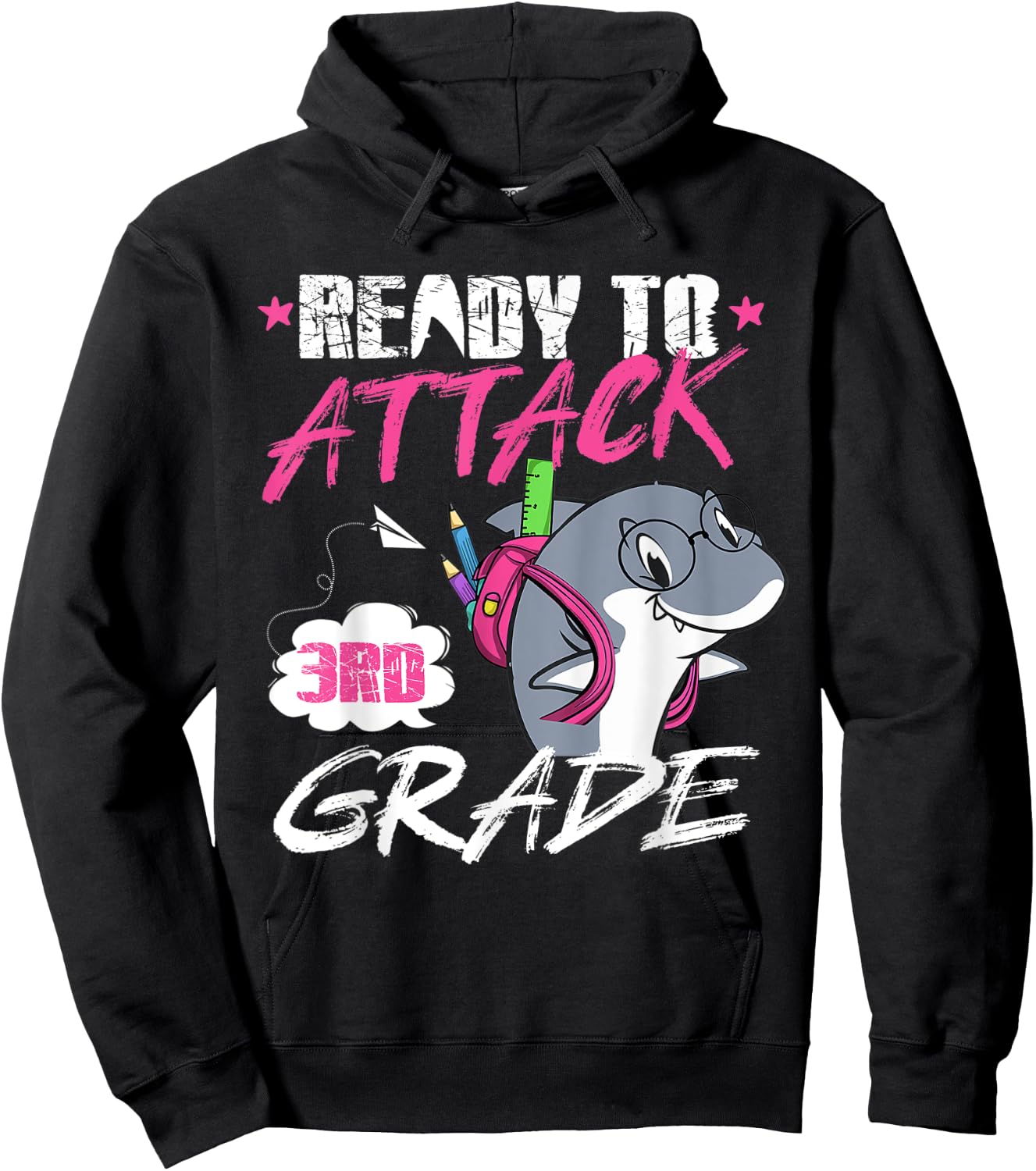 Kids Ready to attack 3rd Grade First day Shark lover Hoodie - Hoodie | Black