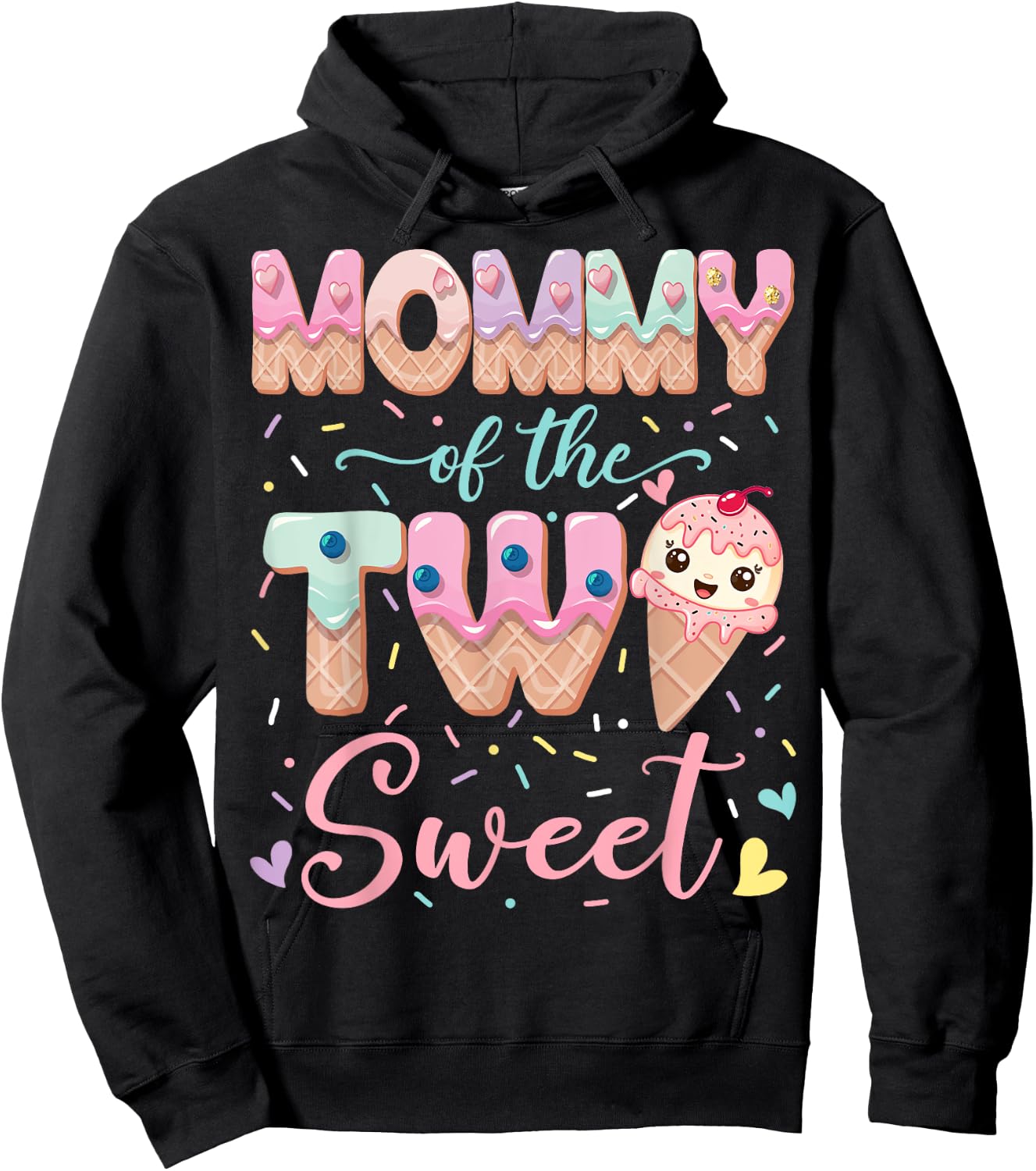 Mommy Of The Two Sweet Ice Cream Lover 2Nd Birthday Girl Hoodie - Hoodie | Black