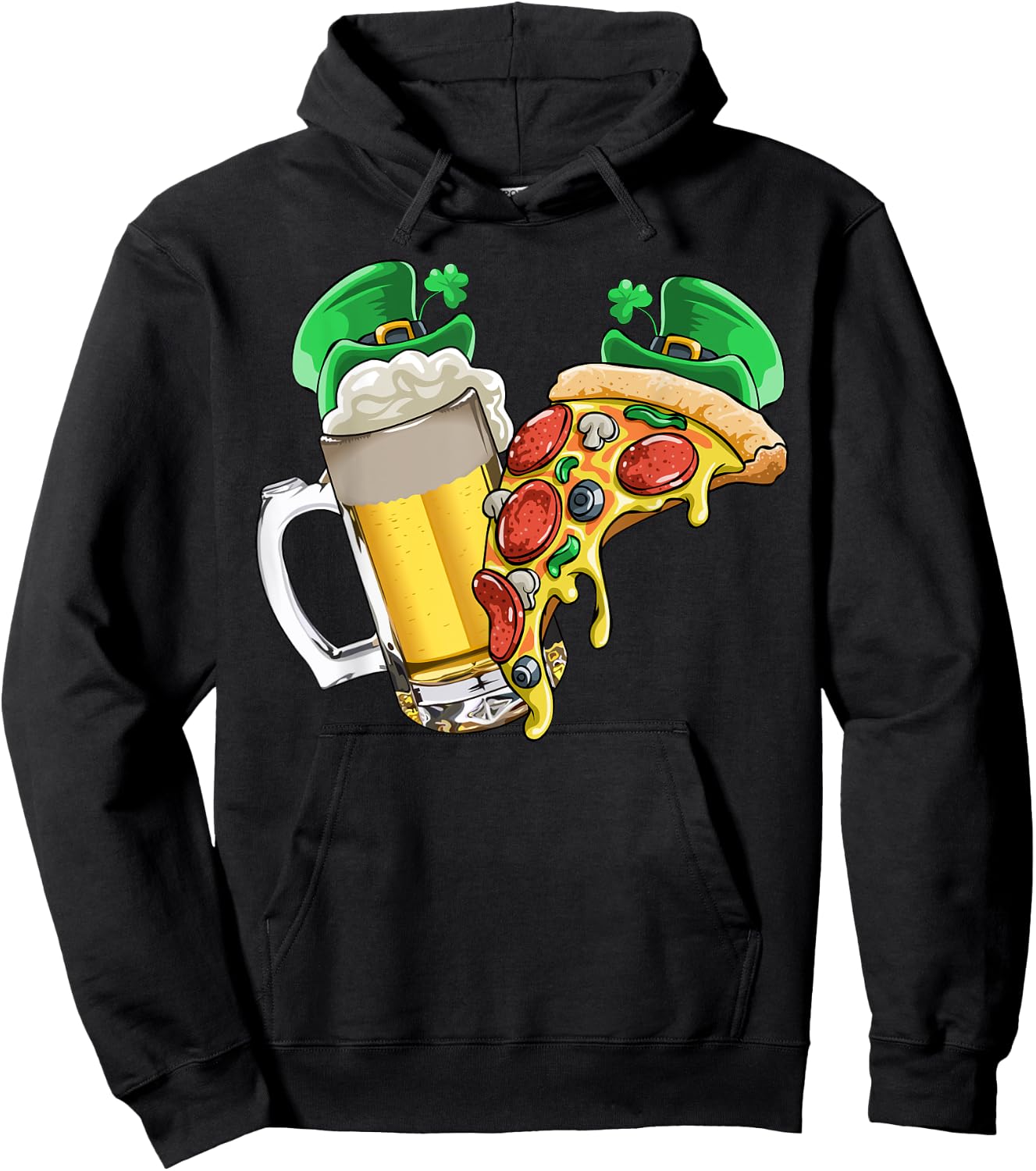 Beer Pizza St Patricks Day T Shirt Gift Party Women Men Hoodie - Hoodie | Black