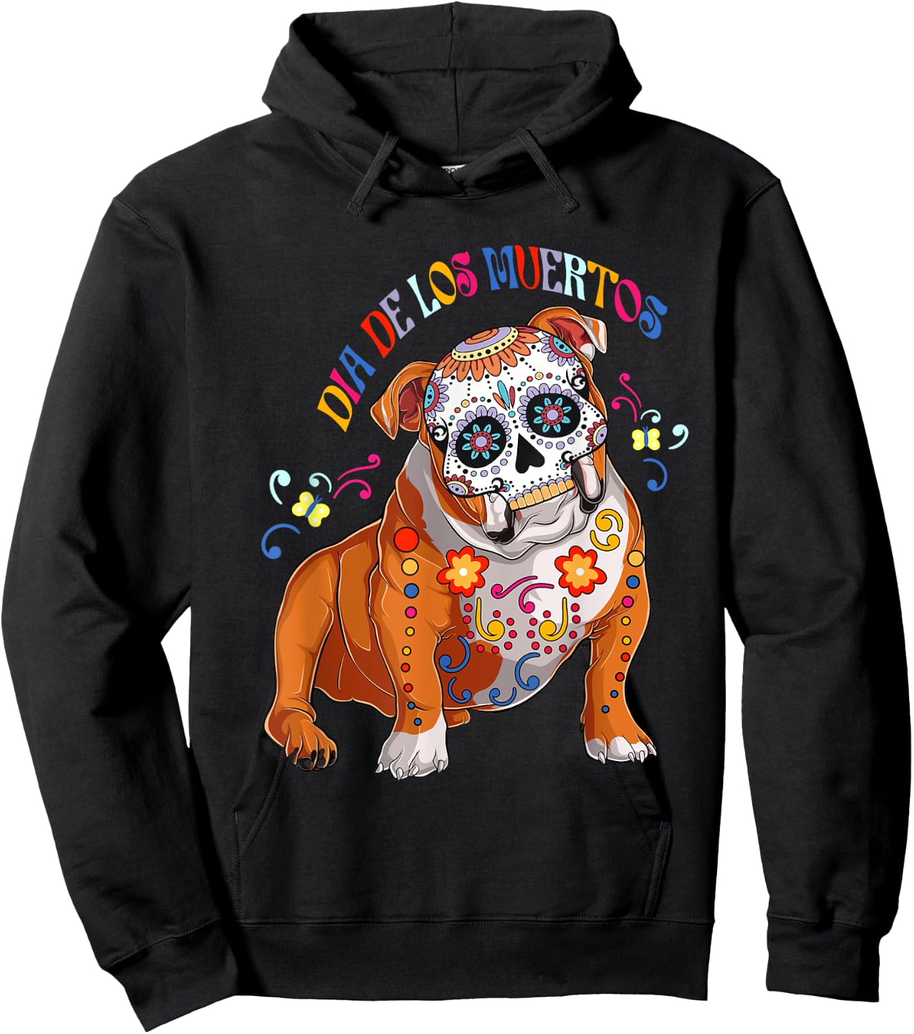 Dia De Los Muertos English Bulldog Floral Skull Face Mexican Women Hoodie - Hoodie | Black