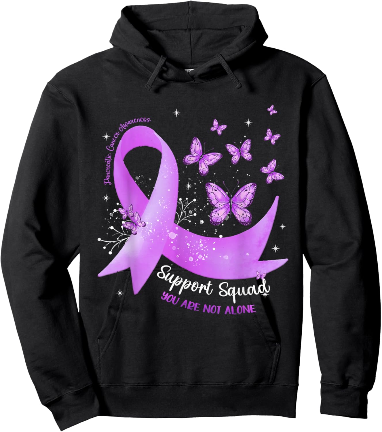Support Squad Purple Ribbon Butterfly Pancreatic Cancer Hoodie - Hoodie | Black