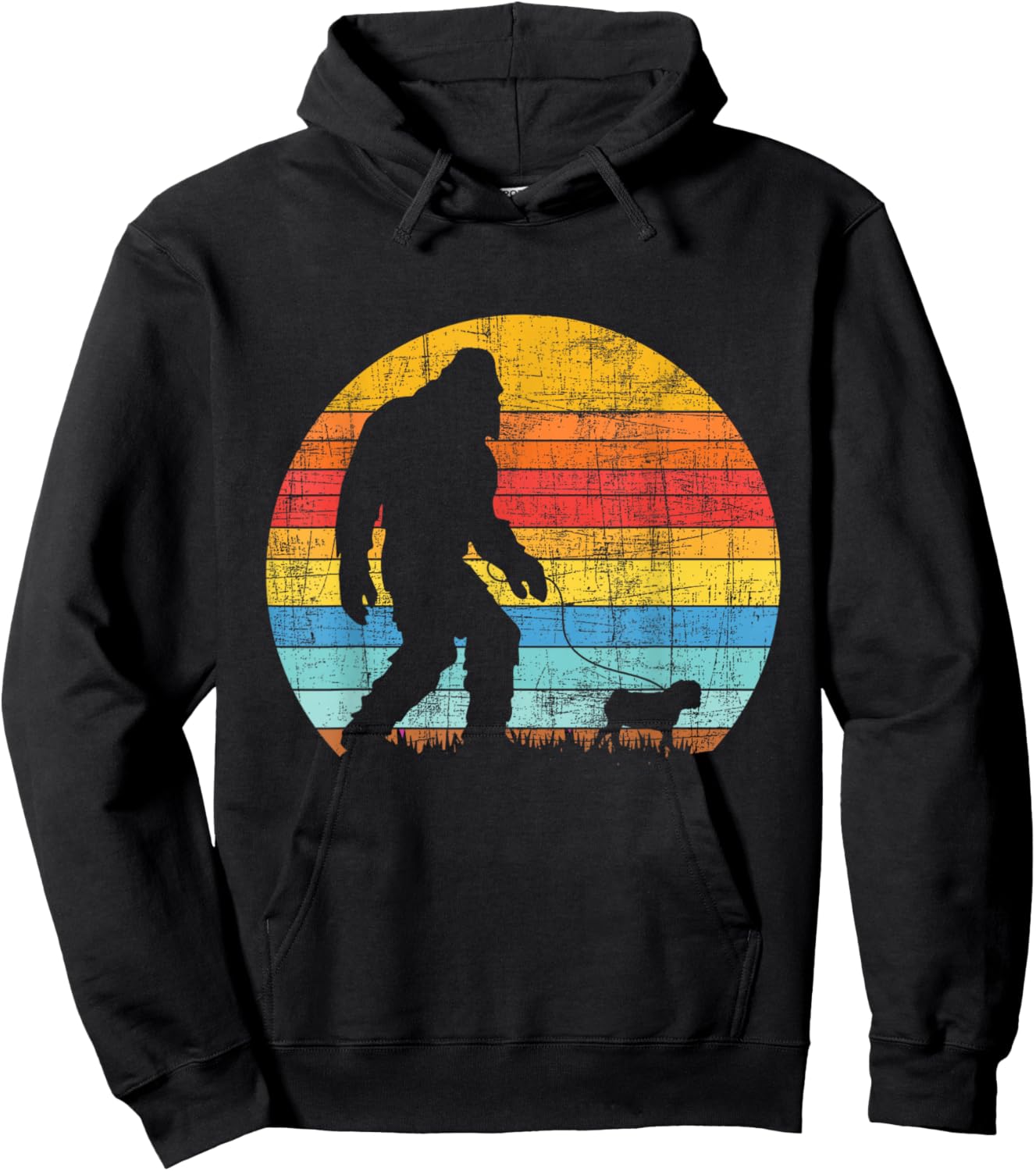 Bigfoot Walking with A Pug - Dog Owner Animal Puppy Trainer Hoodie - Hoodie | Black