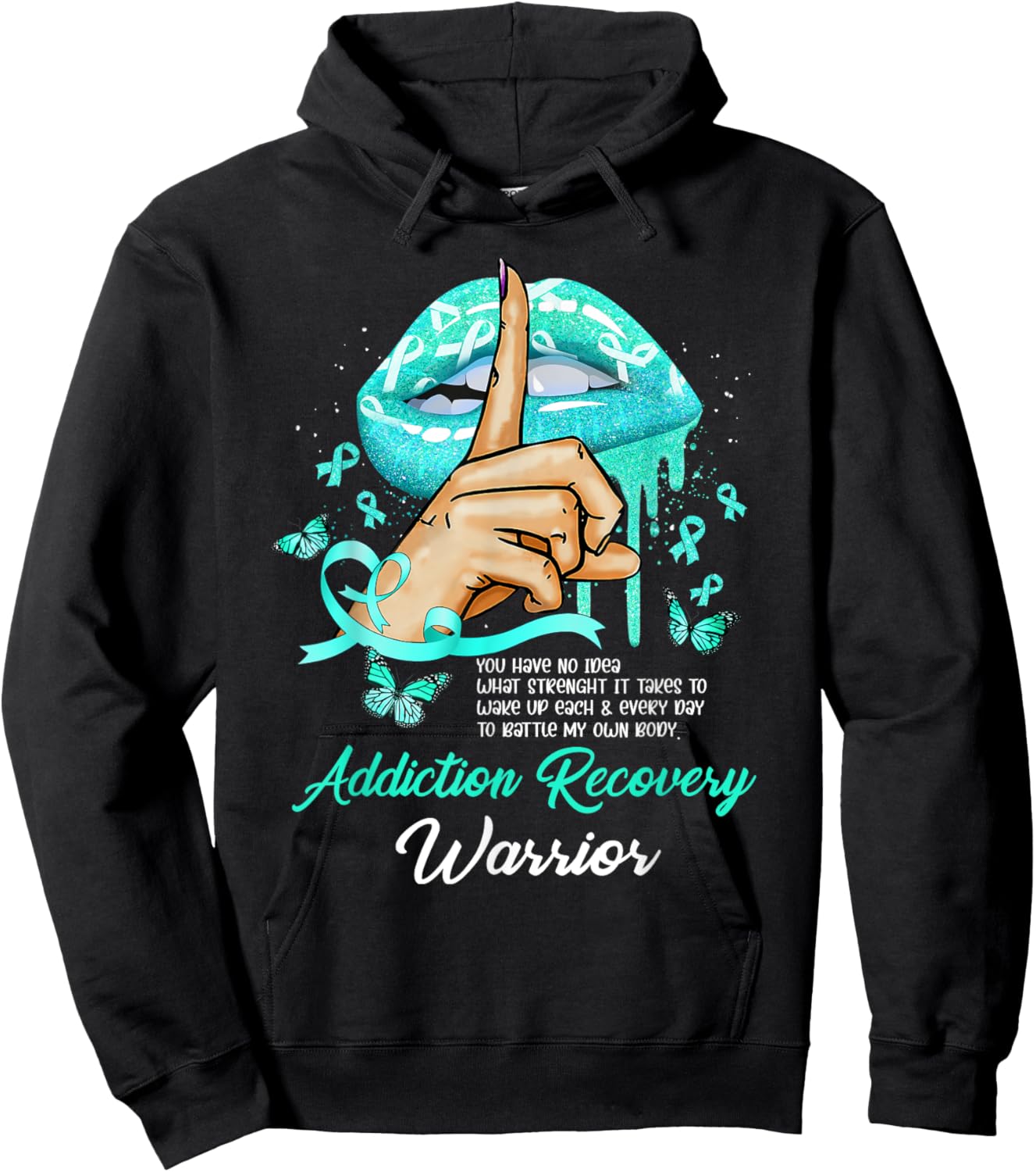 Dripping Lips Butterflies Women Addiction Recovery Warrior Hoodie - Hoodie | Black