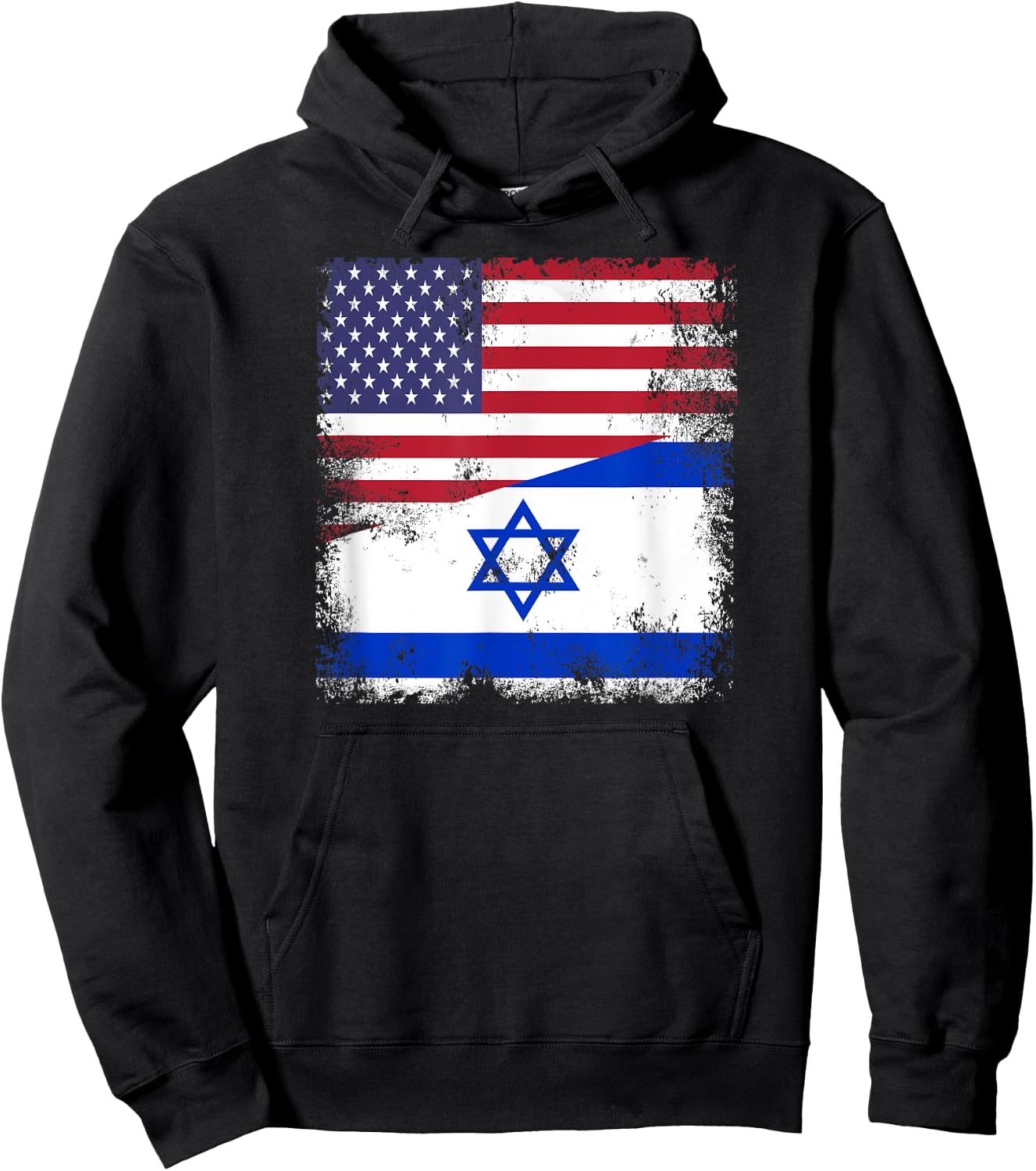 Half Israeli Flag | Vintage Israel USA Gift Hoodie - Hoodie | Black