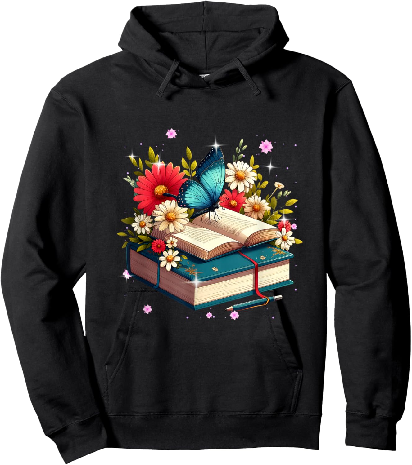 Book Flowers and Butterfly Beautiful Reading Reader Hoodie - Hoodie | Black