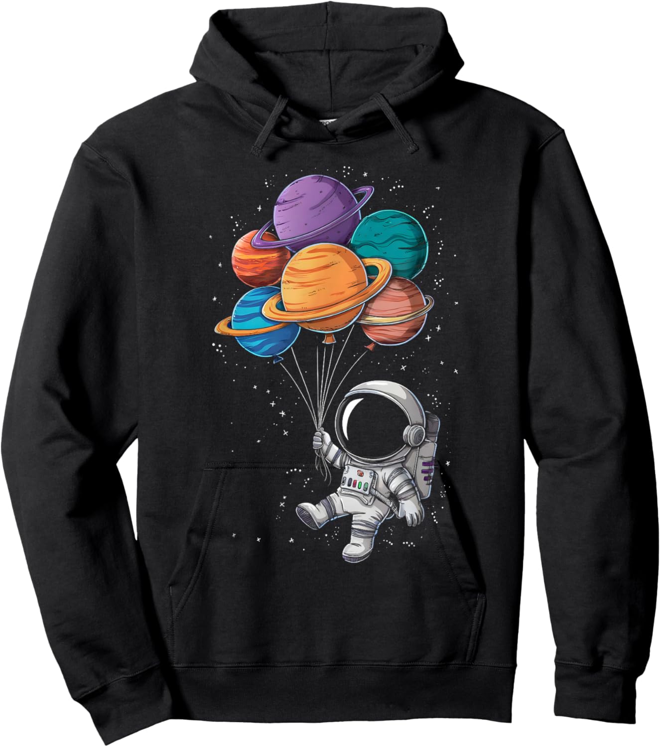 Astronaut Holding Planet Balloons Floating In Space Hoodie - Hoodie | Black