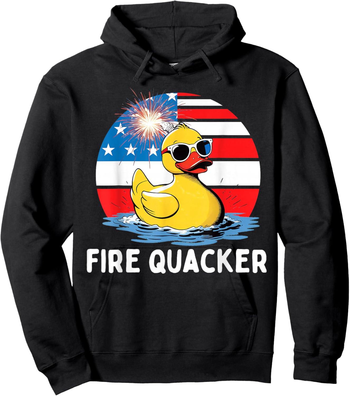 Fire Quacker Duck Firecracker Funny 4th of July USA Flag Kid Hoodie - Hoodie | Black