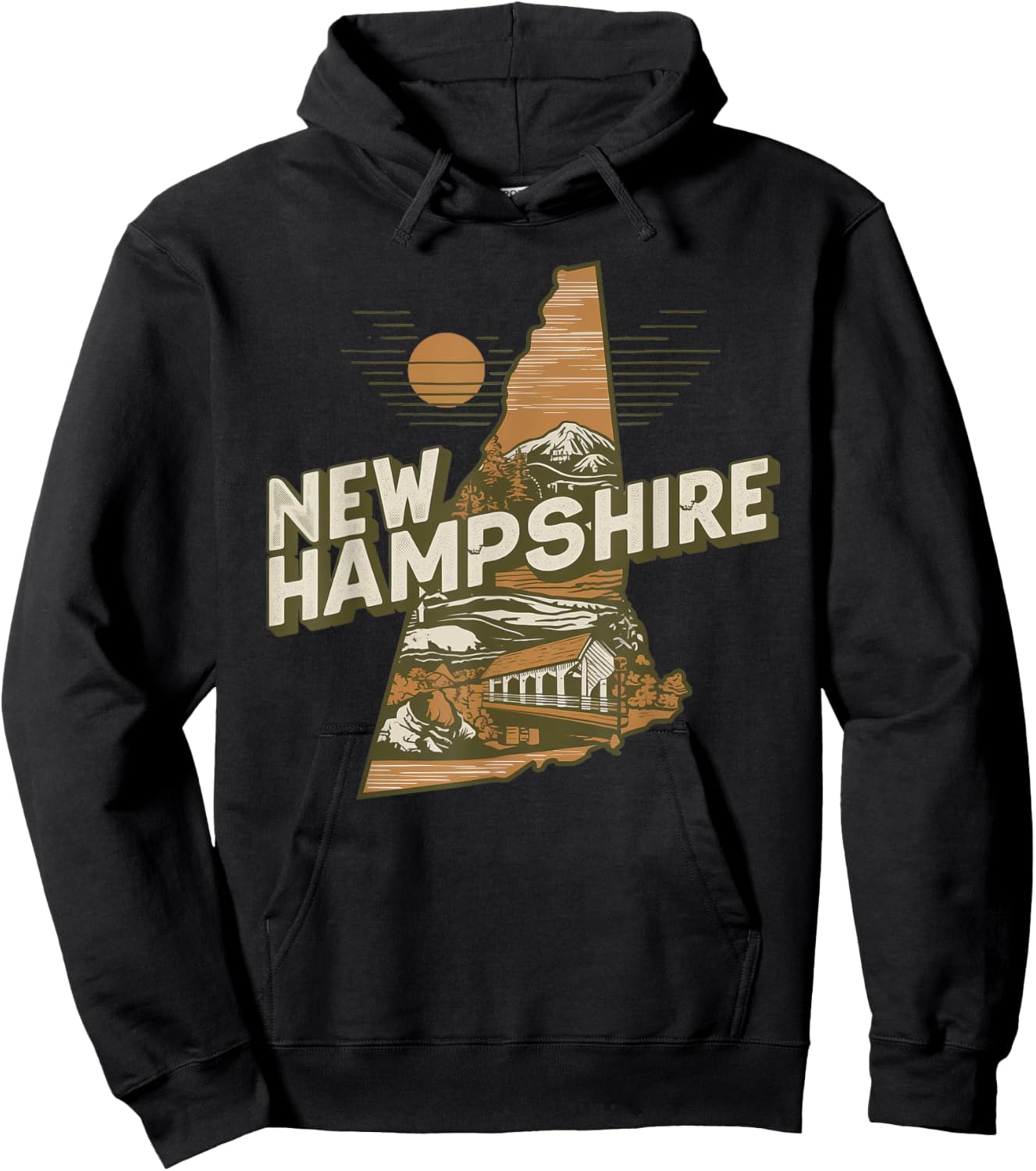 New Hampshire Souvenirs , Women & Kids New Hampshire Retro State - Black, Small Hoodie - Hoodie | Black