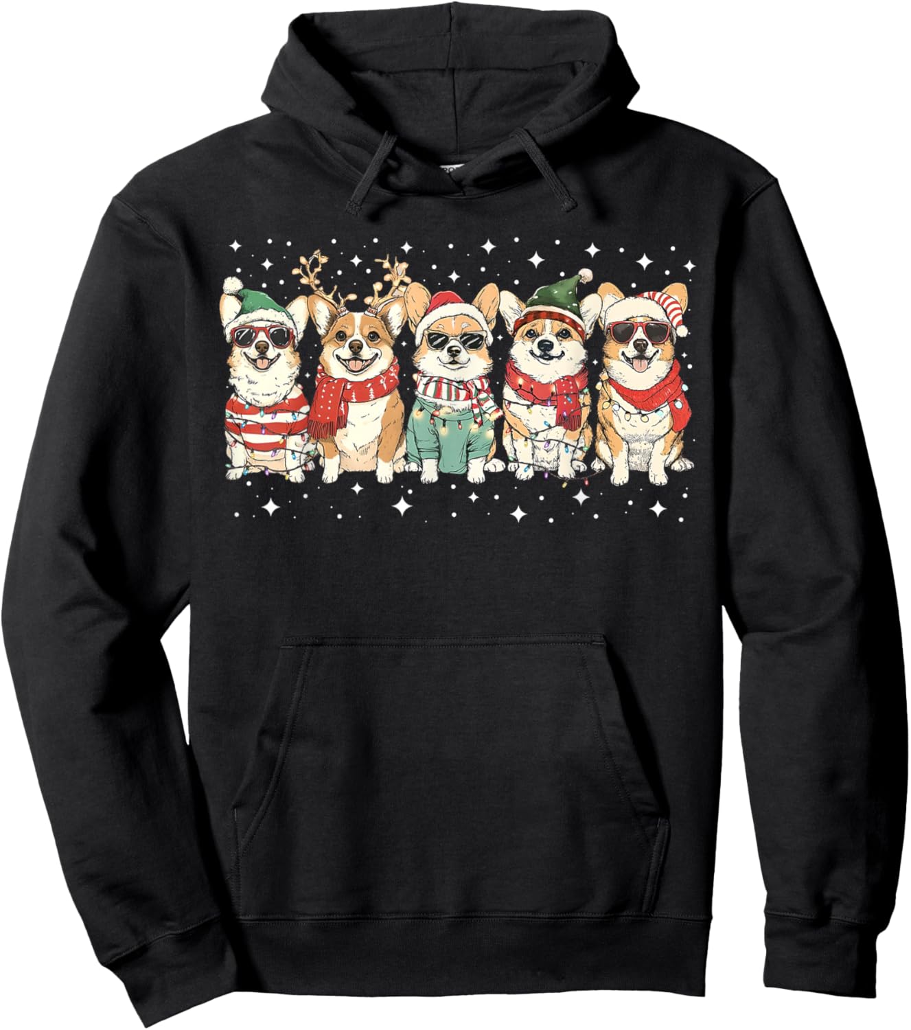 Corgi Santa Christmas Lights Xmas PJ Dog Lover Merry Corgmas Hoodie - Hoodie | Black