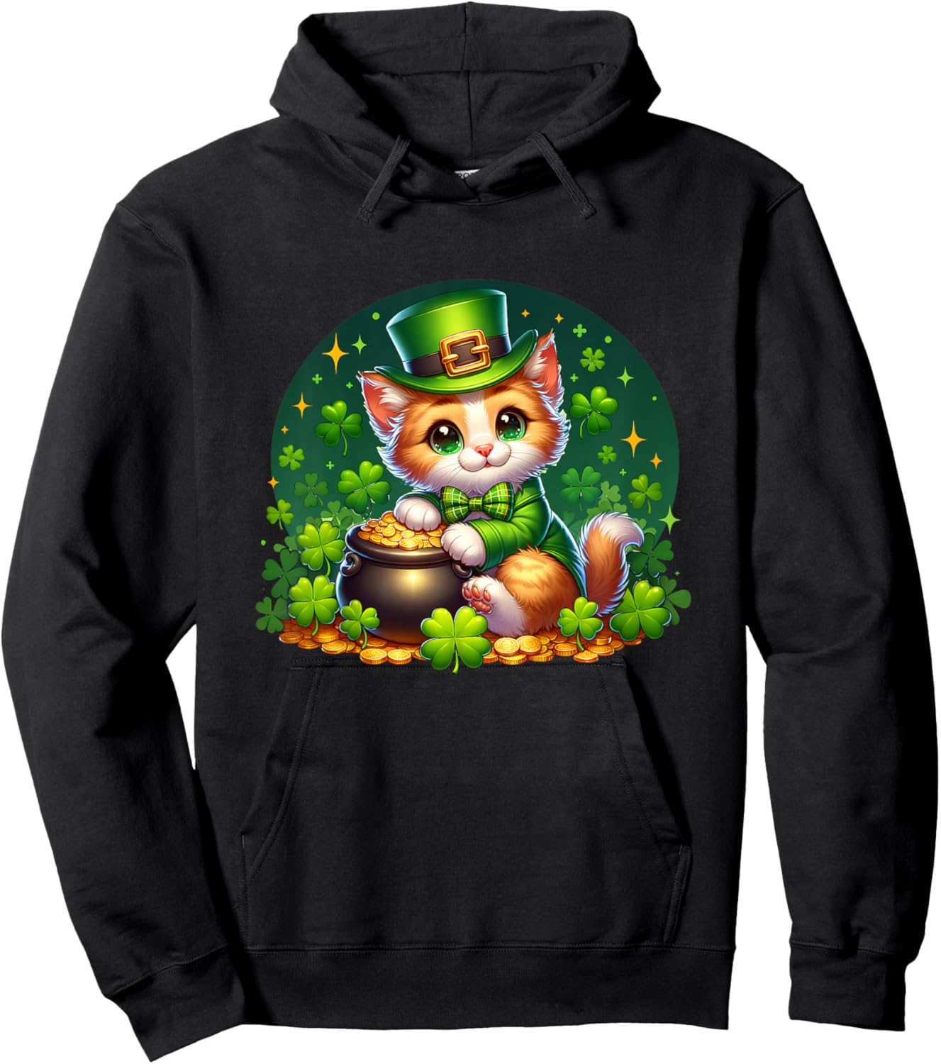 Kids St. Patrick's Day Cat Leprechaun Kitten Irish Toddler Girls Hoodie - Hoodie | Black