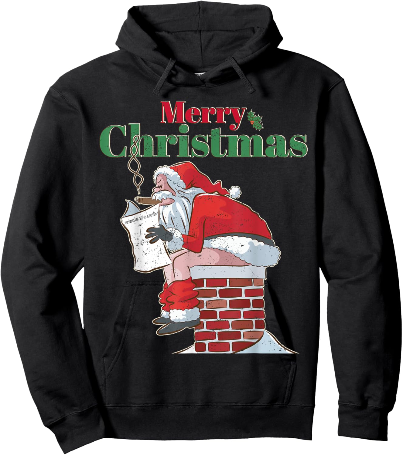 Funny Santa Pooping Down Chimney Xmas Christmas Gifts Hoodie - Hoodie | Black