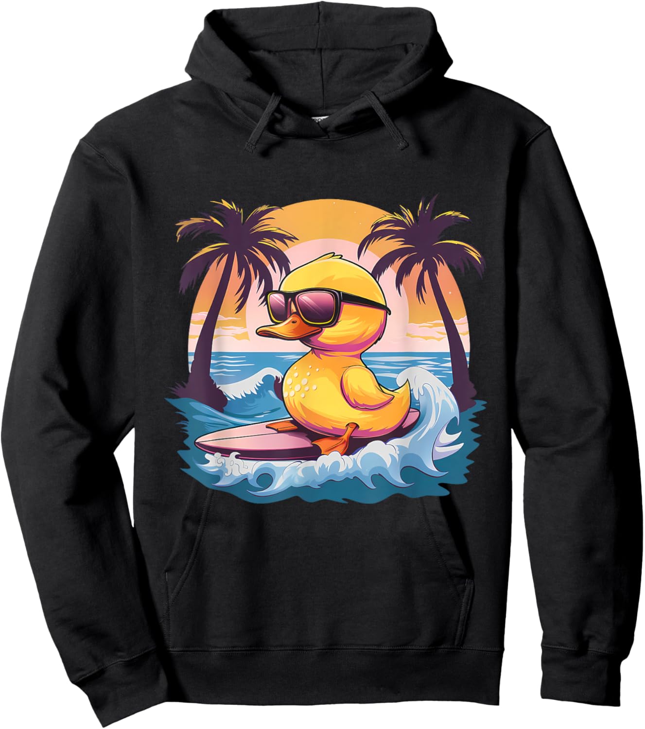 Rubber Duck Surfing Surfer Beach Sunset Rubber Duckie Hoodie - Hoodie | Black