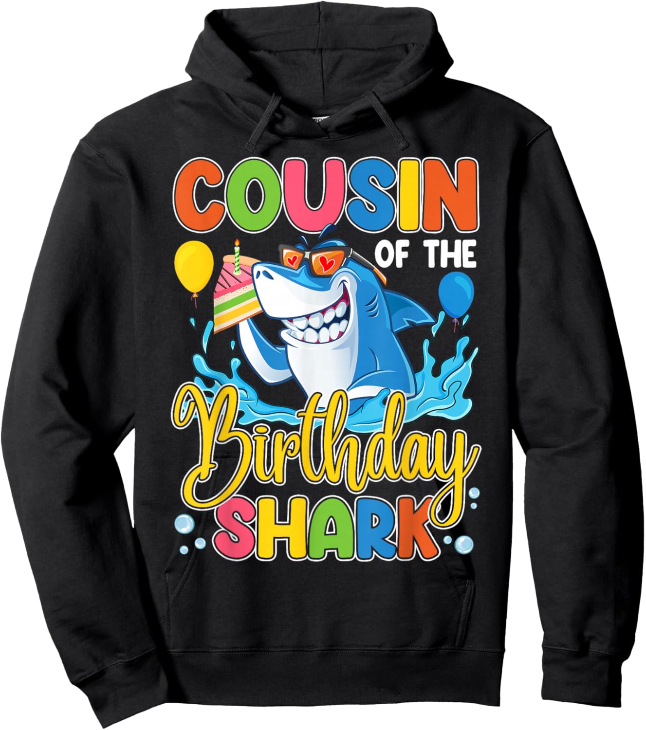 Funny Cousin Of The Shark Birthday Animal Lover Boys Girls Hoodie - Hoodie | Black