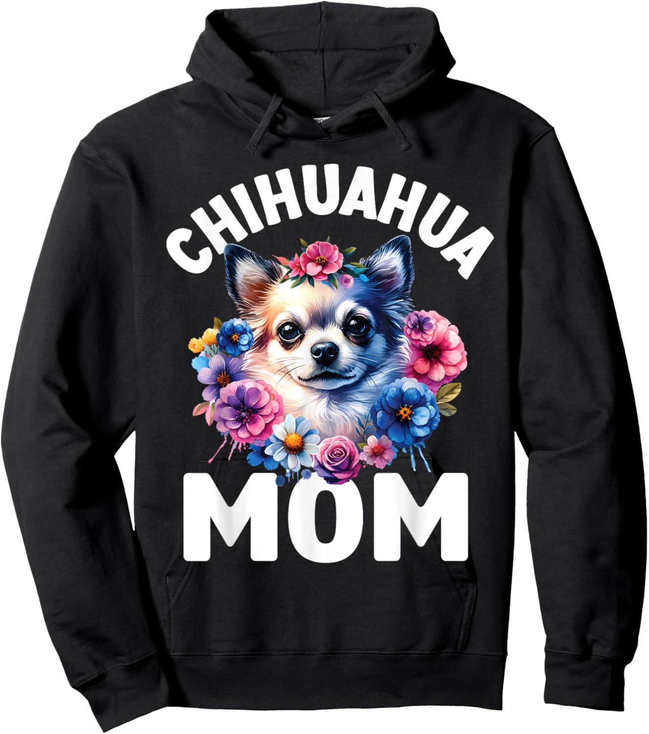 Watercolor Floral Chihuahua Mama Dog Lovers Mother's Day Women Kids Hoodie - Hoodie | Black