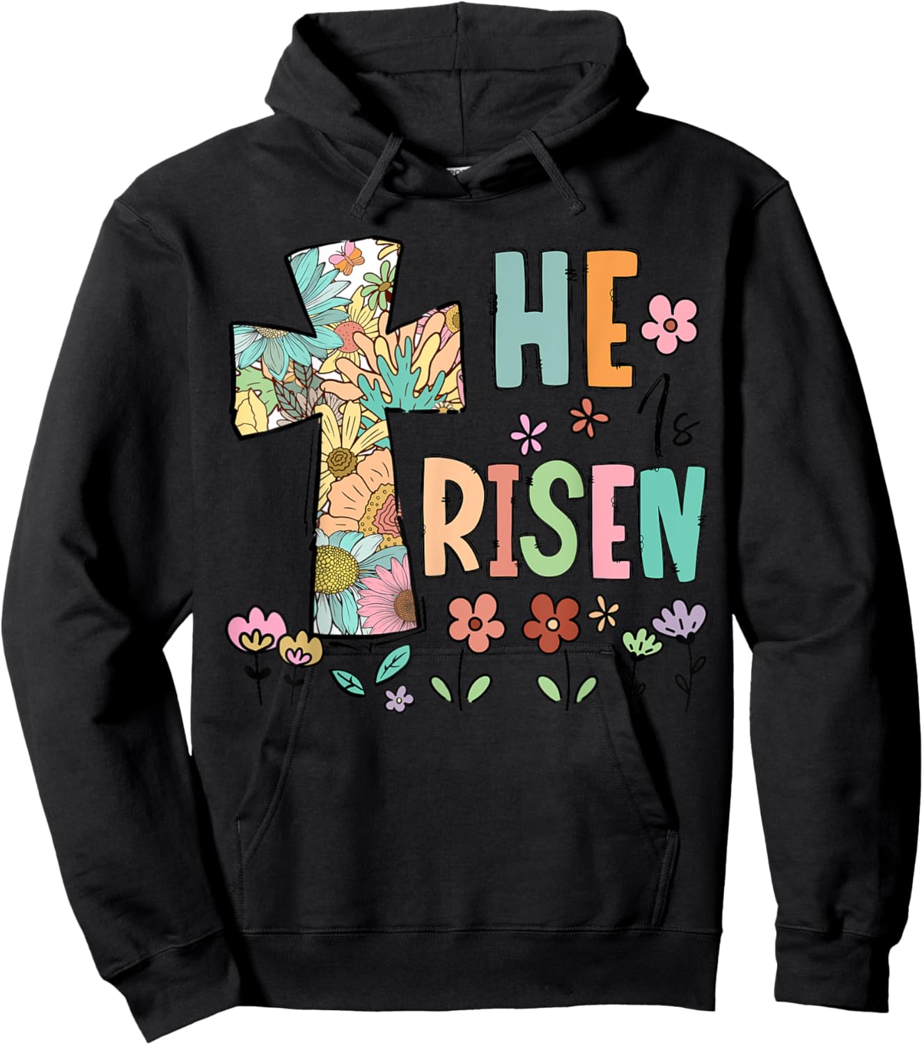 He is Risen Easter Cute Christians Happy Easter Flowers Hoodie - Hoodie | Black