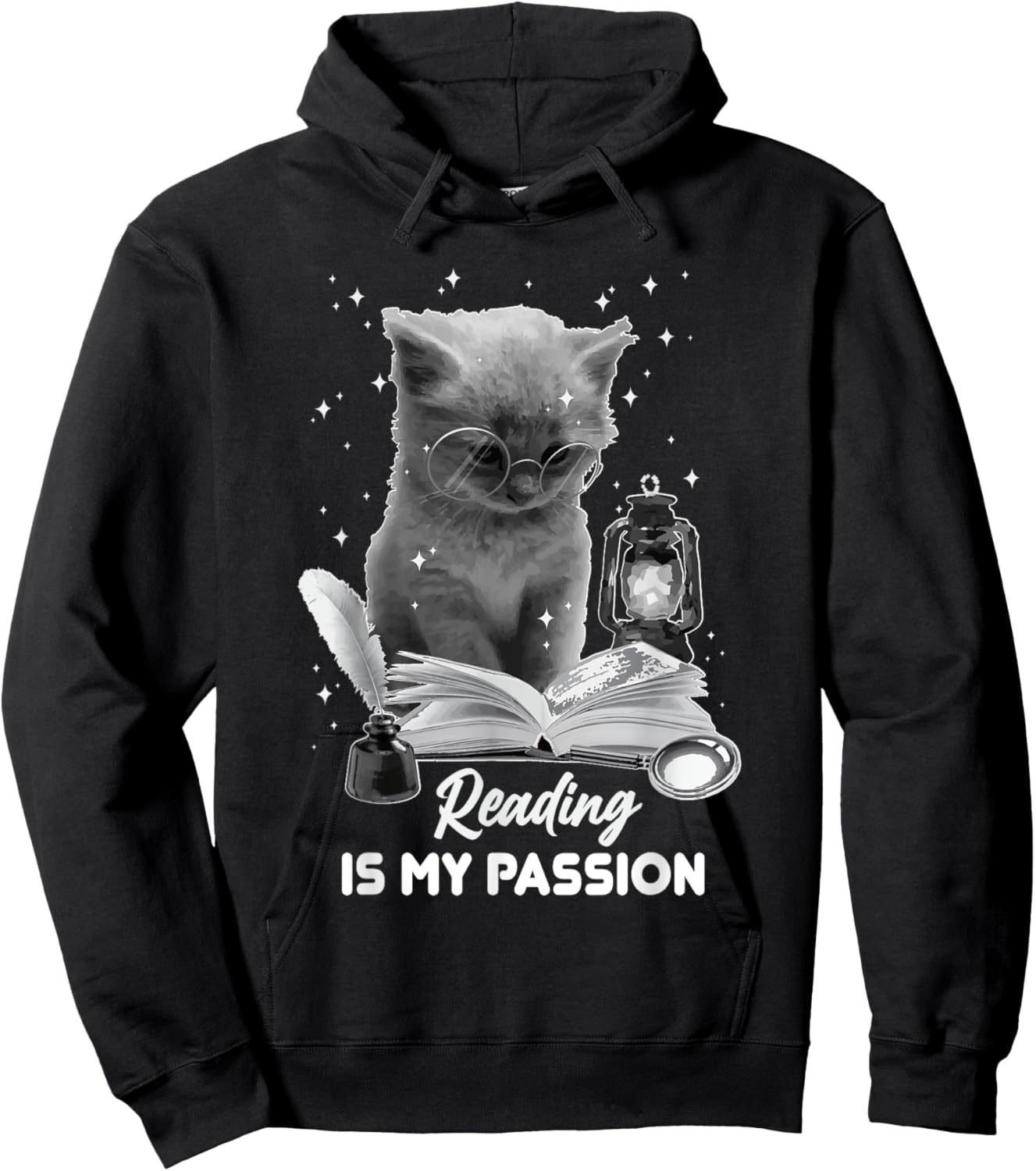 Bookworm Reading Is My Passion Cat Reading A Book Librarian Men Women Hoodie - Hoodie | Black
