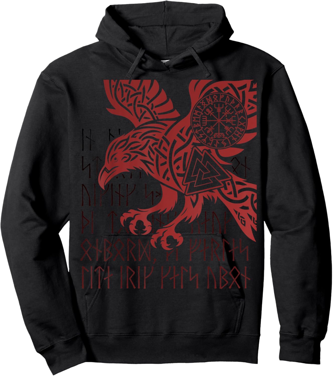 Odin's Raven, Viking Compass, Valknut & Runes Viking Warrior Hoodie - Hoodie | Black