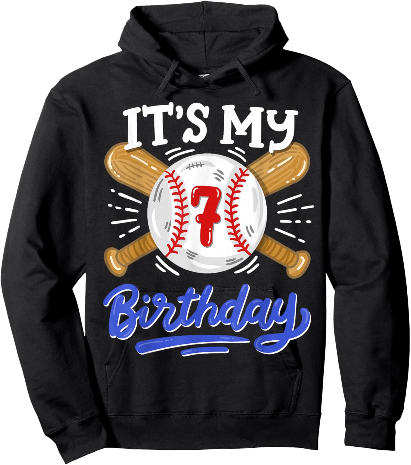 Kids 7th Baseball Birthday Party Boys Sport Fan 7 Years Old Hoodie - Hoodie | Black
