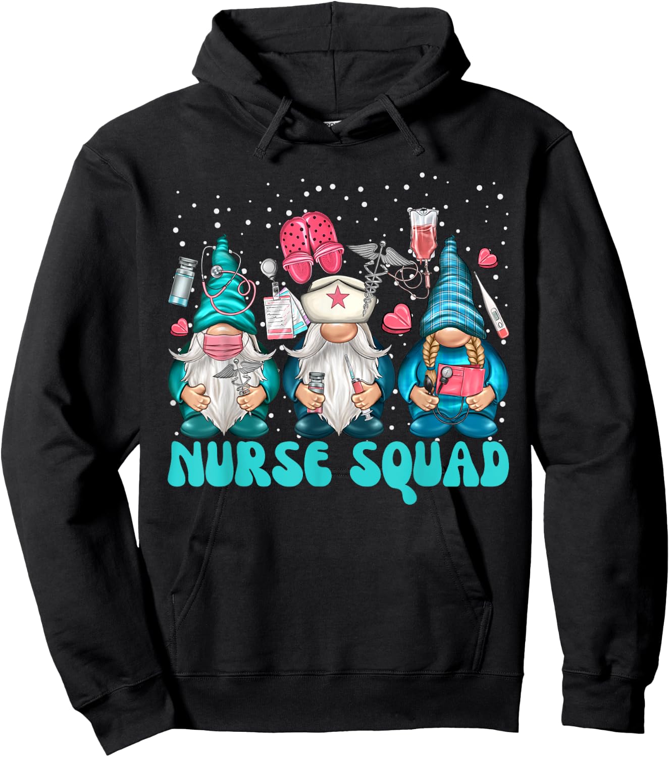 Funny Christmas Scrub Tops Women Gnomes Scrubs Nurse Squad Hoodie - Hoodie | Black