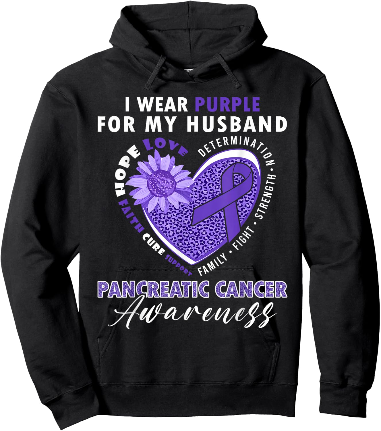I Wear Purple For My Husband Pancreatic Cancer Awareness Hoodie - Hoodie | Black