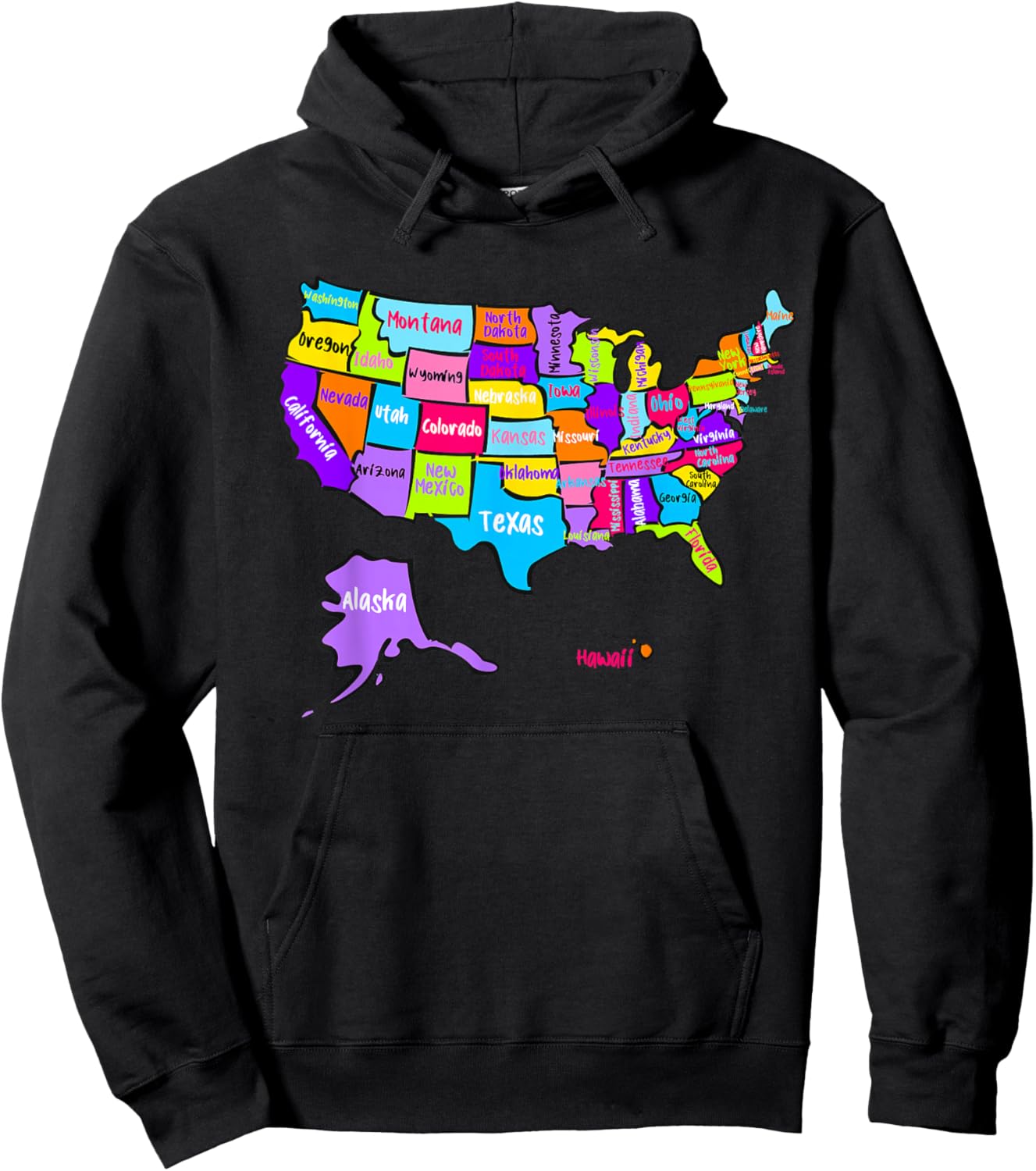 United States of America Colorful Map with State Names Hoodie - Hoodie | Black