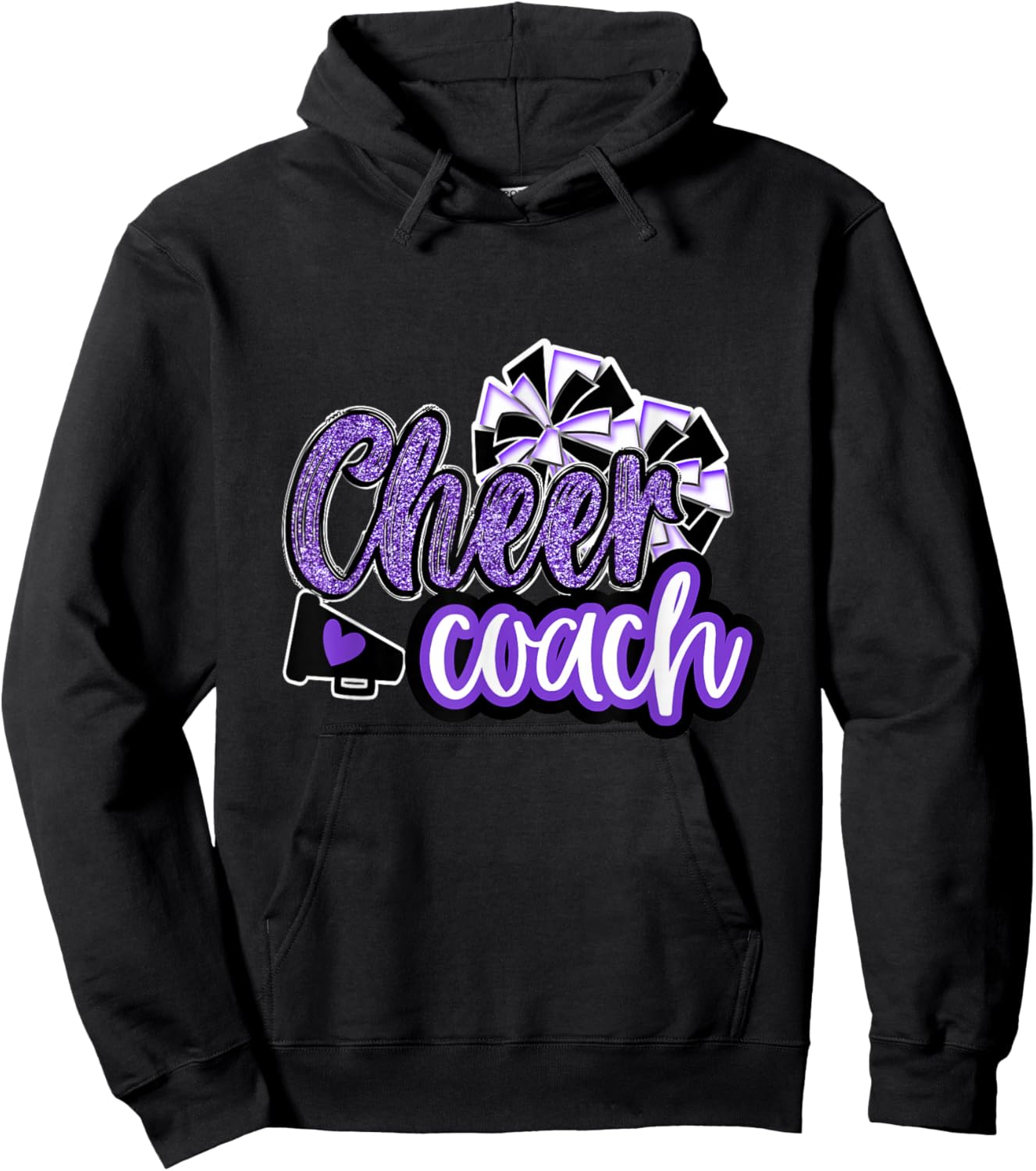 Cheer Coach Shirt, Megaphone Purple Leopard Cheetah Print Hoodie - Hoodie | Black