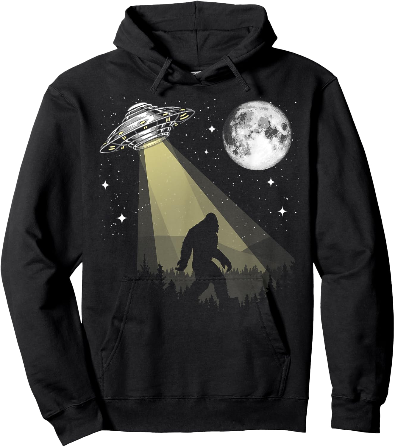 Bigfoot & UFO Conspiracy Pals Night & Nature Funny Hoodie - Hoodie | Black