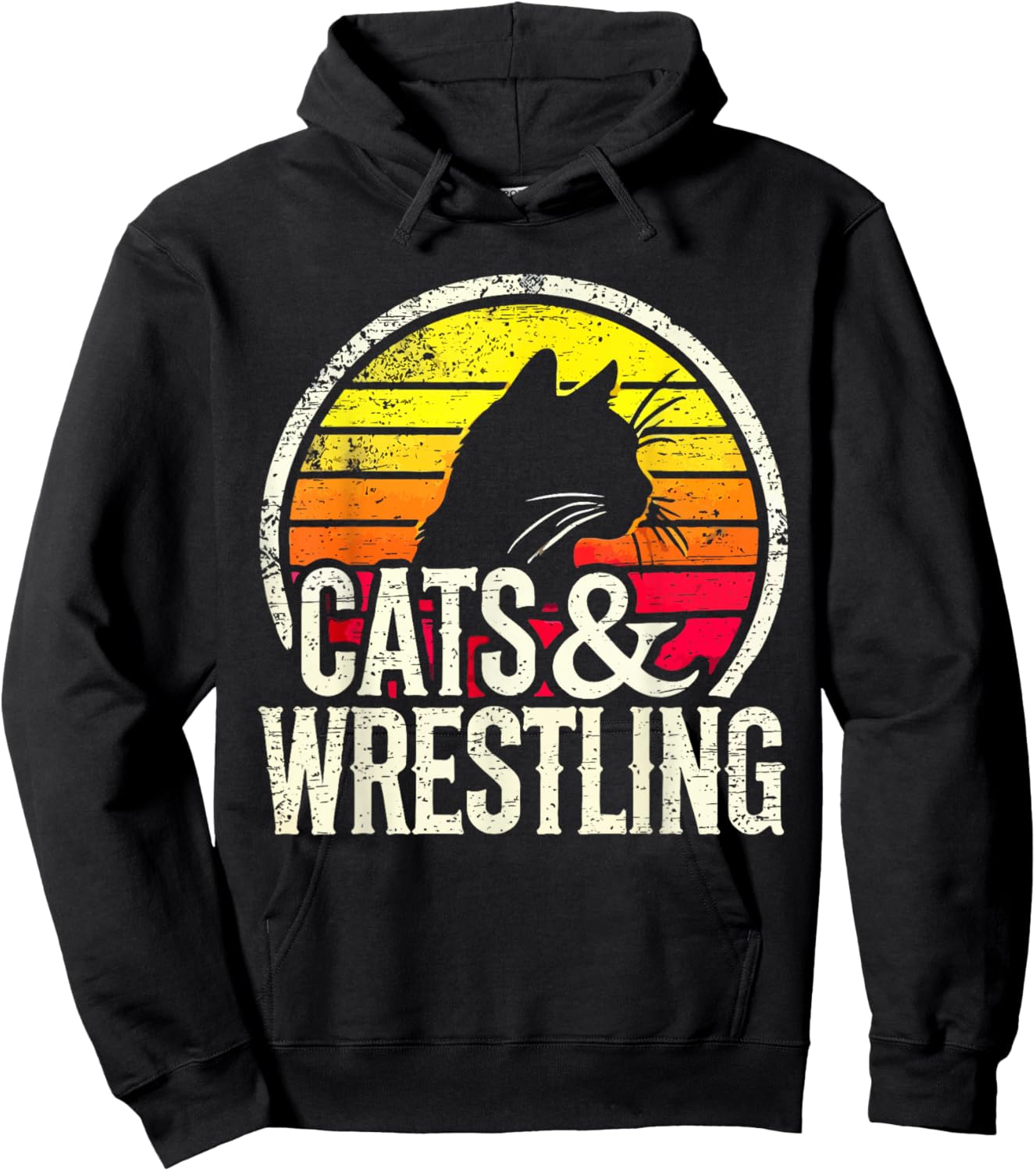 Cats And Wrestling Retro Sunset Silhouette Hoodie - Hoodie | Black