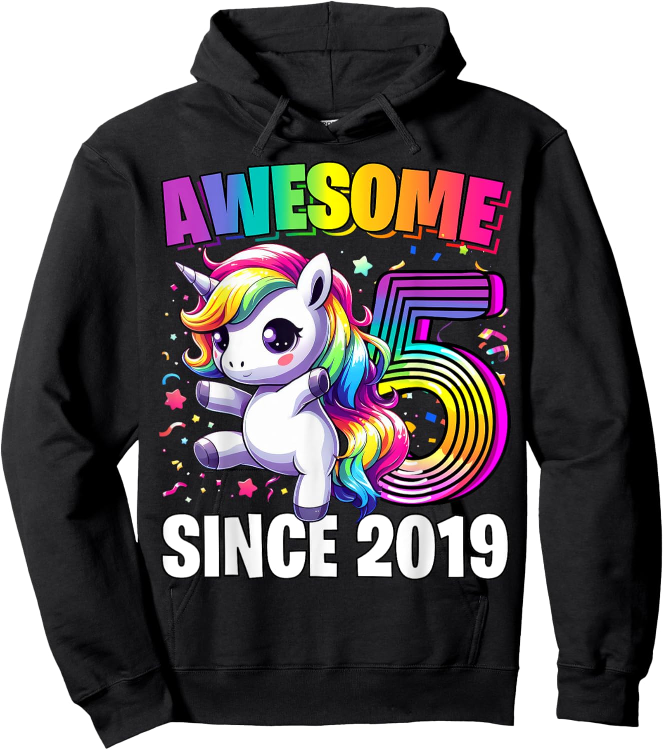 Unicorn 5th Birthday 5 Year Old Unicorn Party Girls Outfit Hoodie - Hoodie | Black