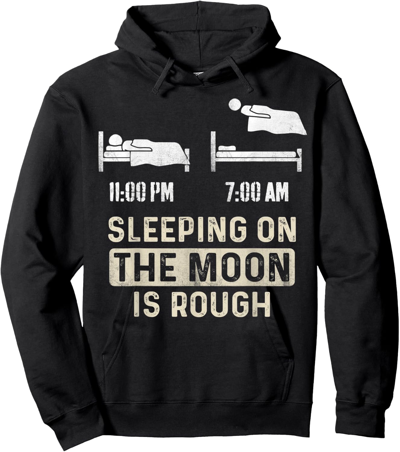 Retro Sleeping On The Moon Is Rough Funny Space Men Boys Hoodie - Hoodie | Black