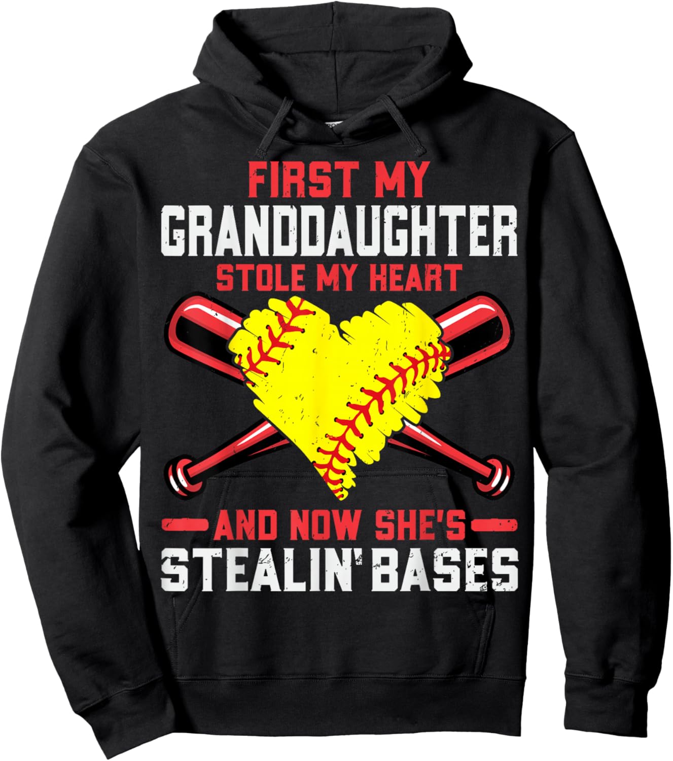 First My Granddaughter Stole My Heart - Softball Grandpa Hoodie - Hoodie | Black