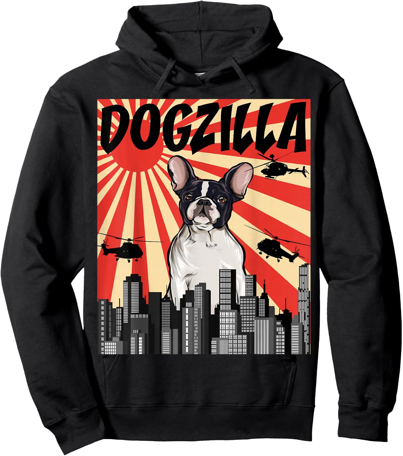 Funny Retro Japanese Dogzilla French Bulldog Women Hoodie - Hoodie | Black