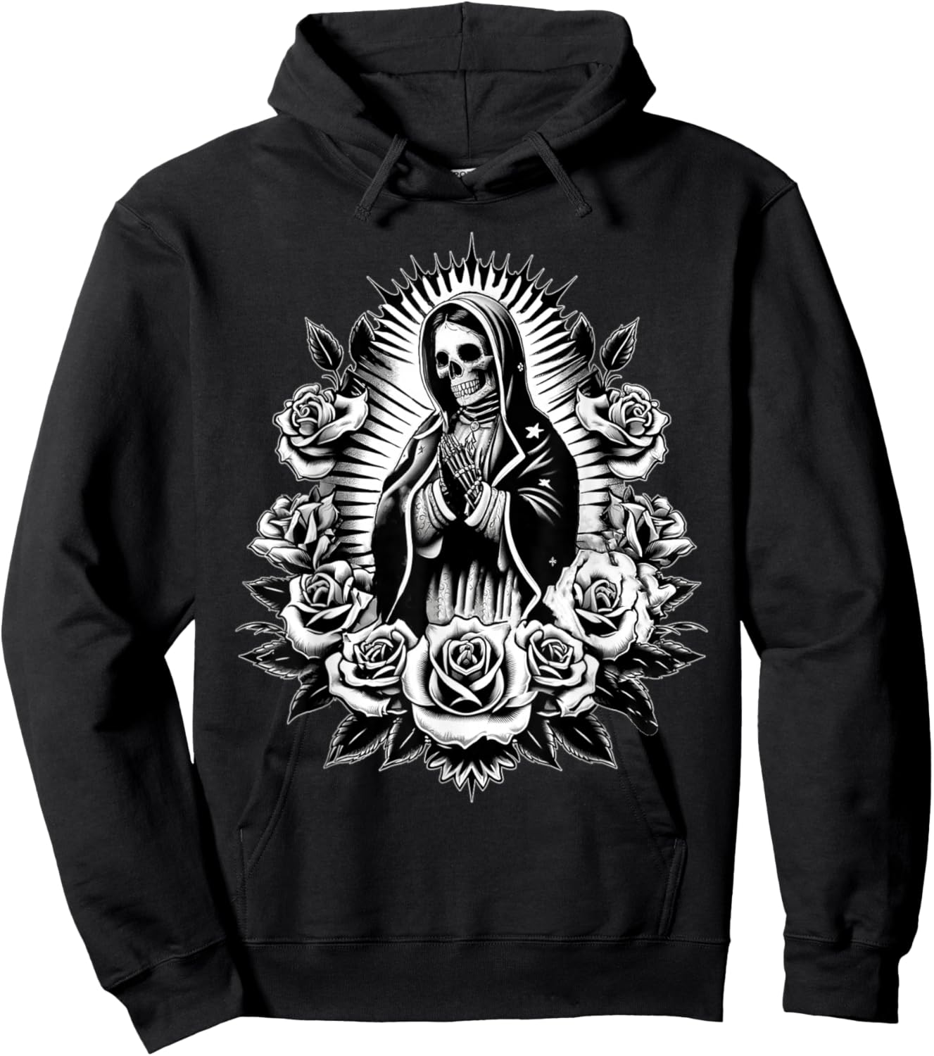Santa Muerte Mexican Floral Saint Death Hoodie - Hoodie | Black