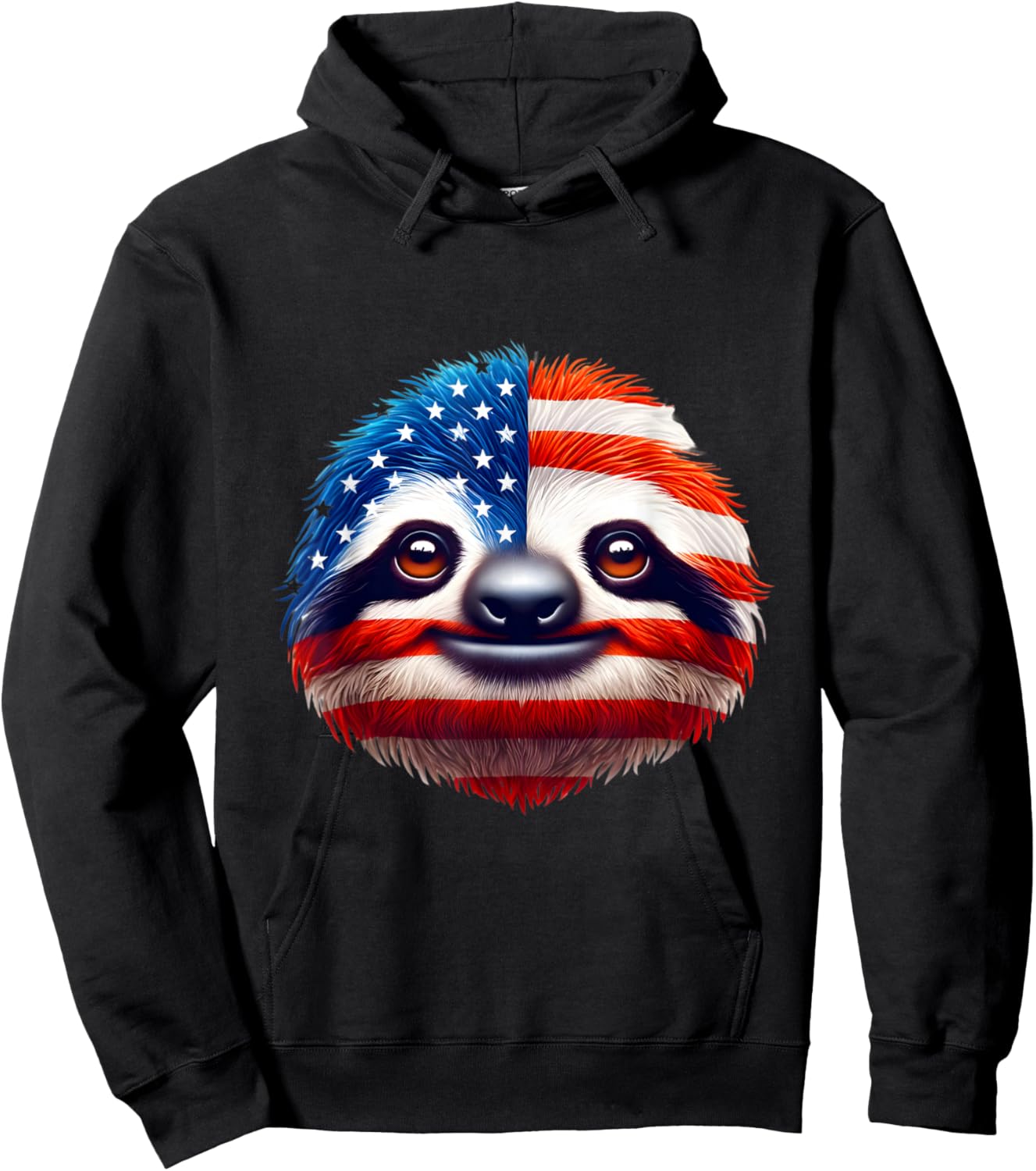 American Flag Sloth Lover 4th of July Patriotic Women Men Hoodie - Hoodie | Black
