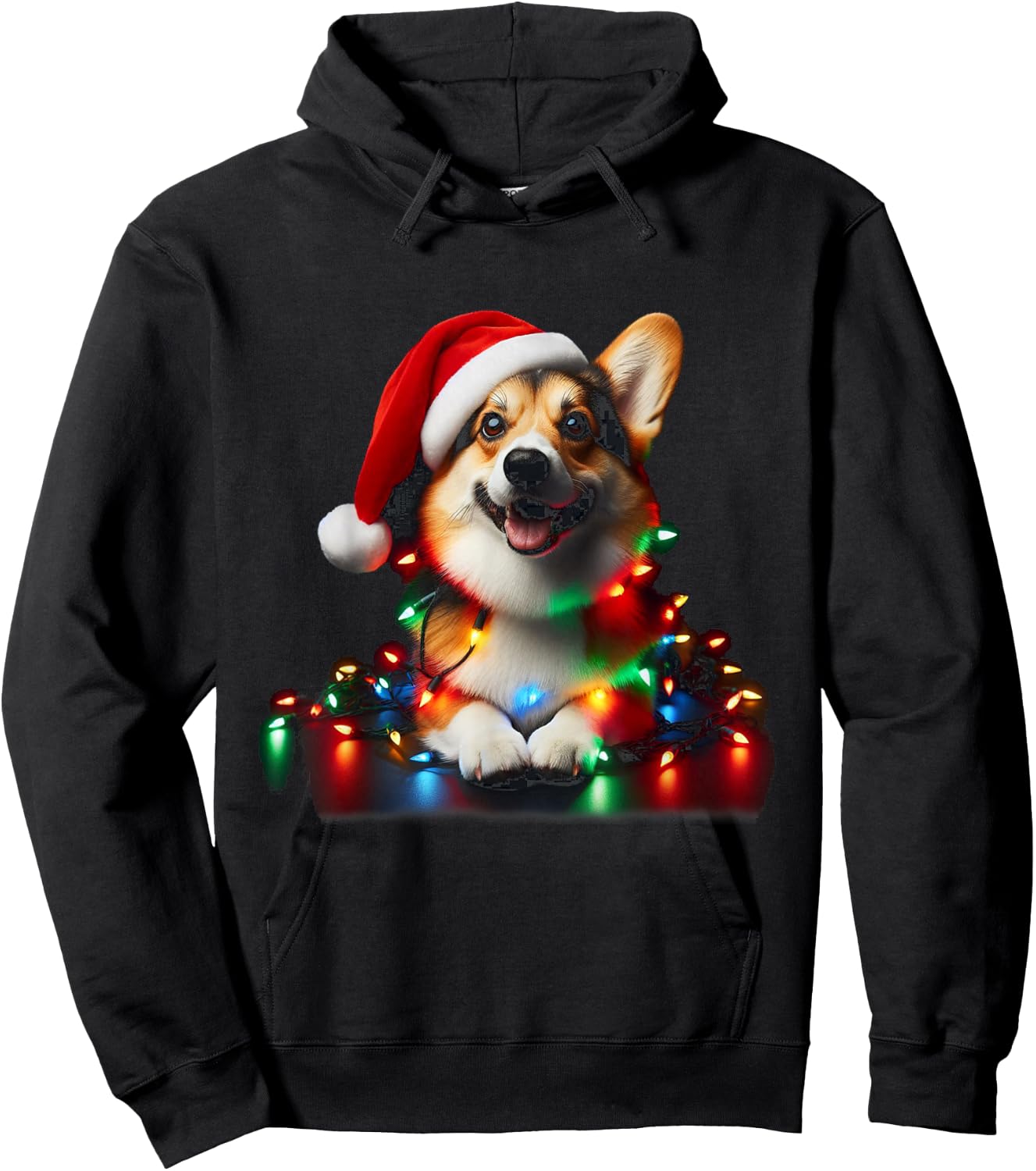 Corgi Santa Christmas Tree Lights Boys Men Corgmas Dog Hoodie - Hoodie | Black