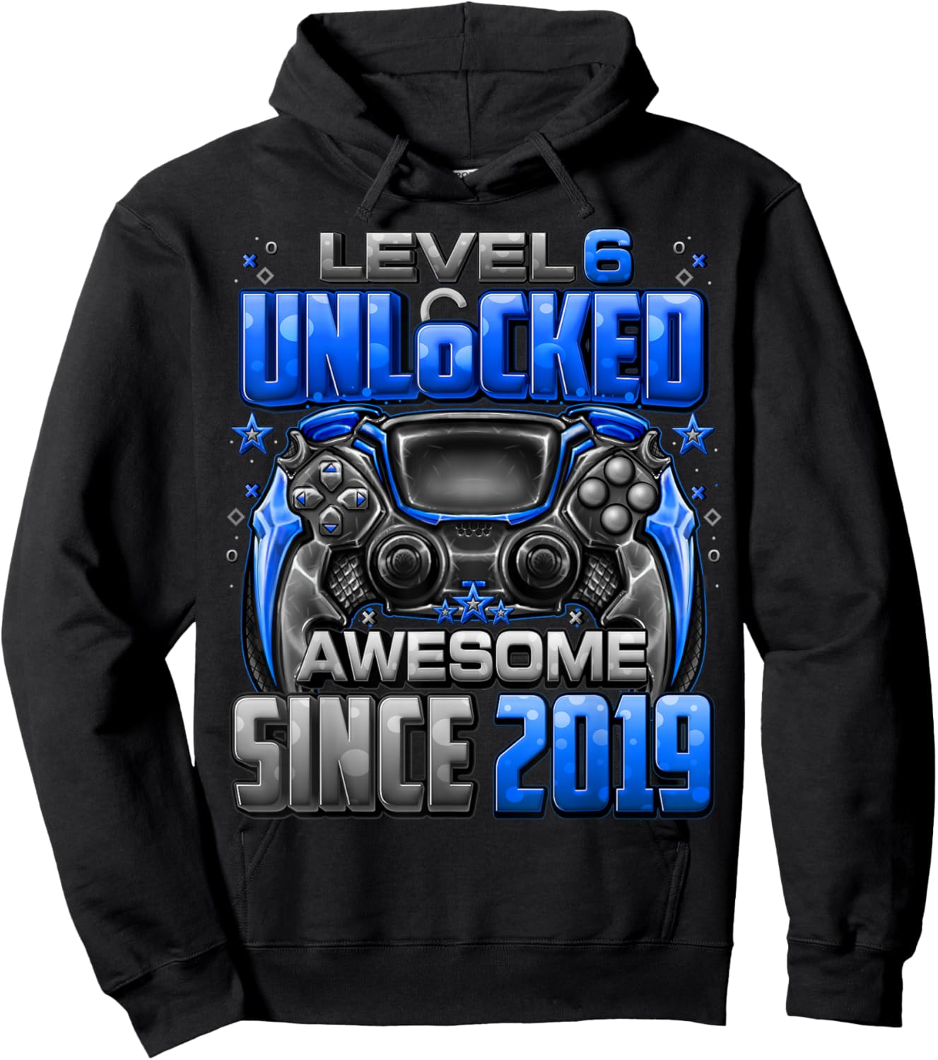 Level 6 Unlocked Awesome Since 2019 6th Birthday Gaming Hoodie - Hoodie | Black
