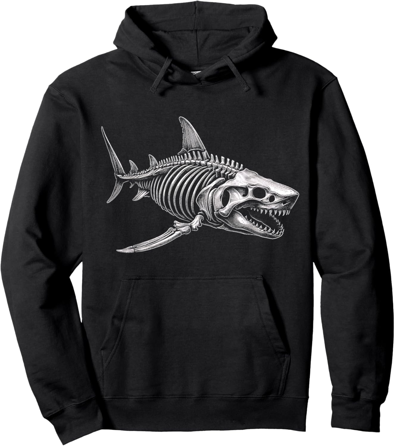 Shark Skeleton Graphic Art Design Hoodie - Hoodie | Black