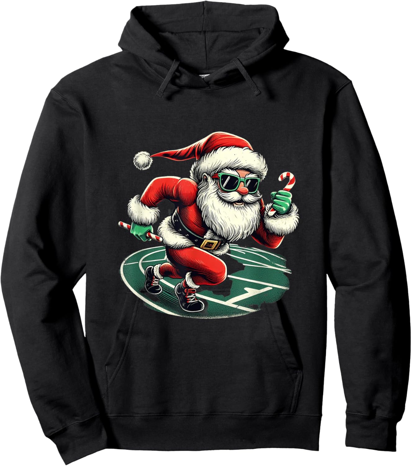 Santa Sprinter Track and Field Runner Funny Sports Christmas Hoodie - Hoodie | Black