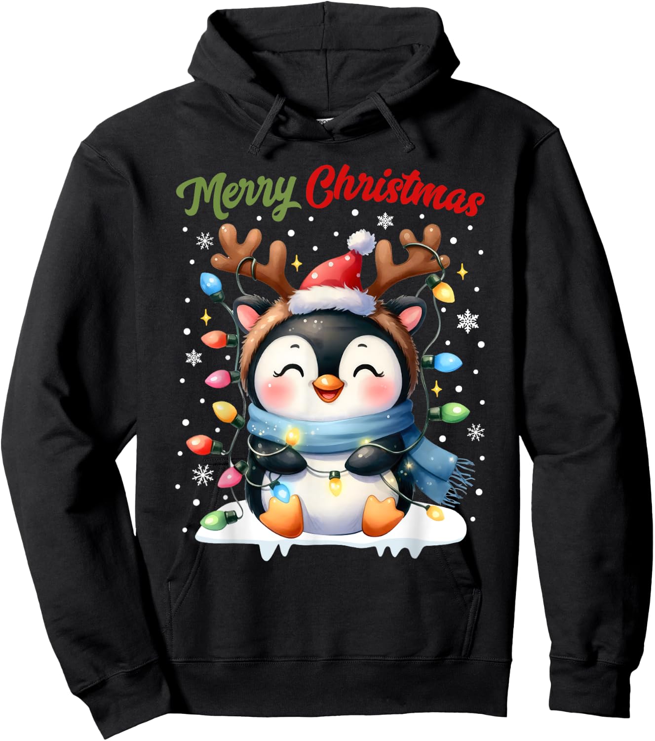 Christmas Pajamas Men Women Kids Christmas Outfit Penguin Hoodie - Hoodie | Black