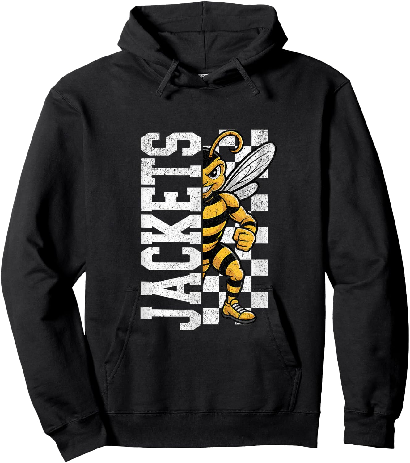 Fierce Yellow Jacket Half Mascot Design Hoodie - Hoodie | Black